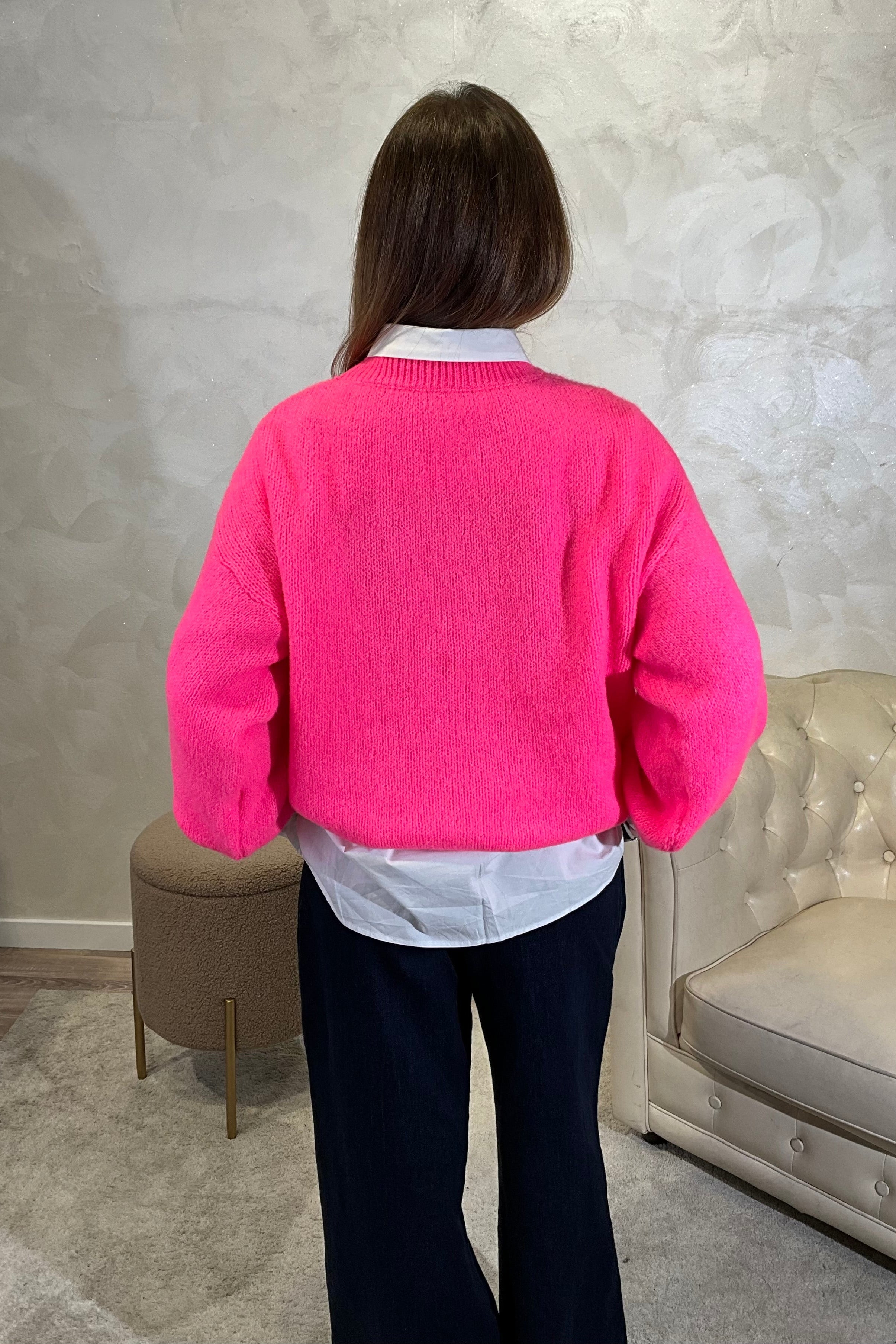 MAGLIONE CON RICAMO "HO SEMPRE RAGIONE" COL.FUXIA