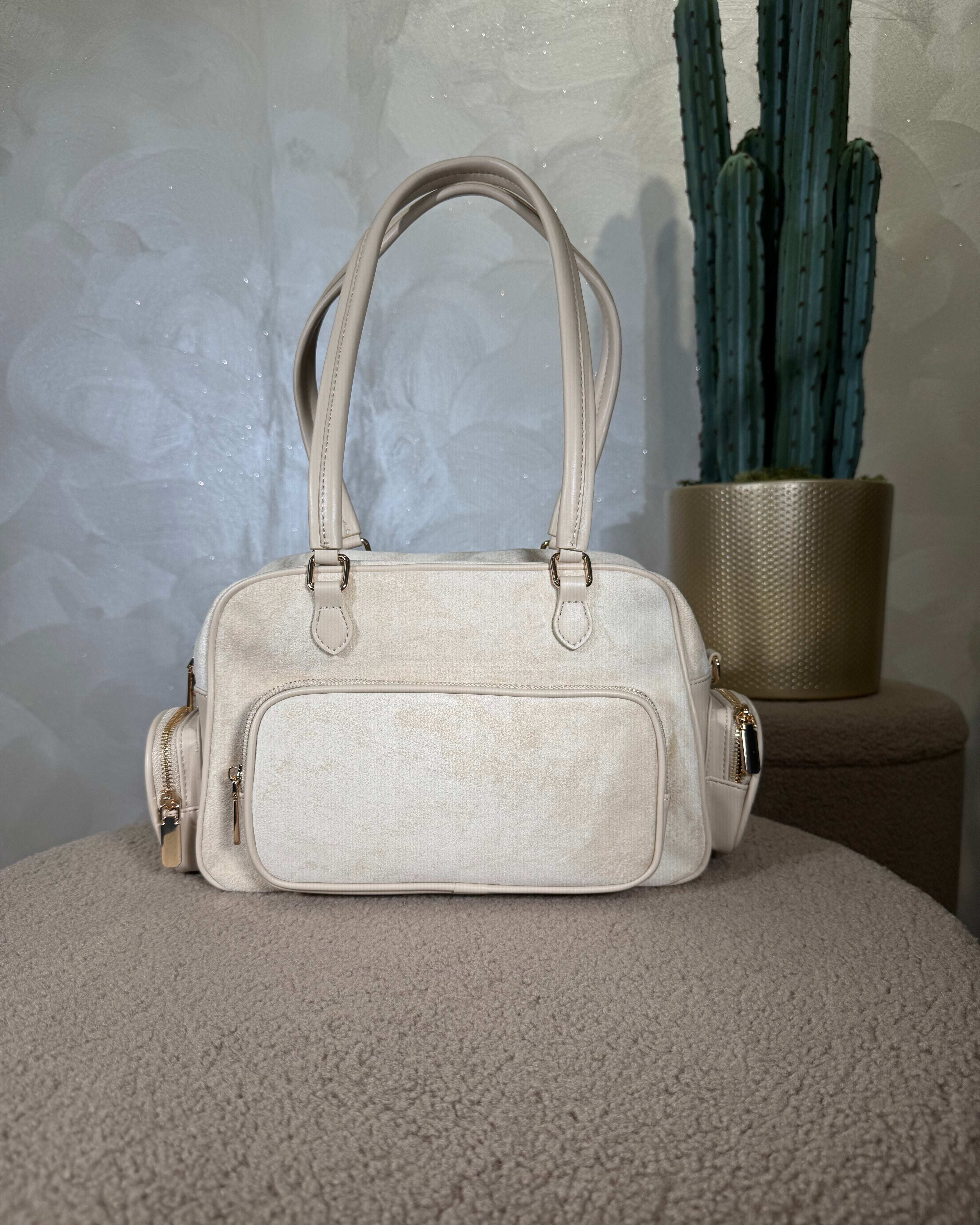 BORSA IN ECO CAMOSCIO MULTI TASCHE COL. BEIGE