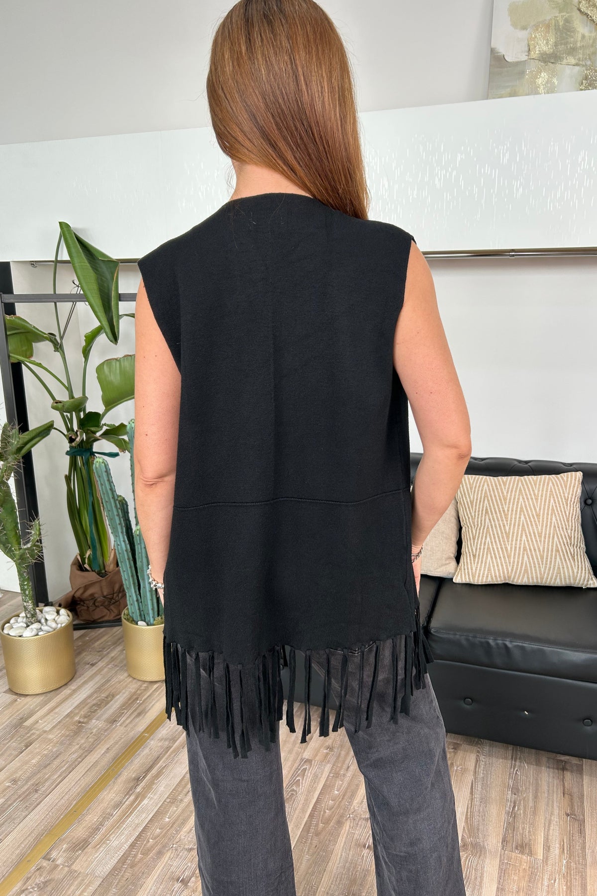 GILET AMALIA CON FRANGE COL. NERO