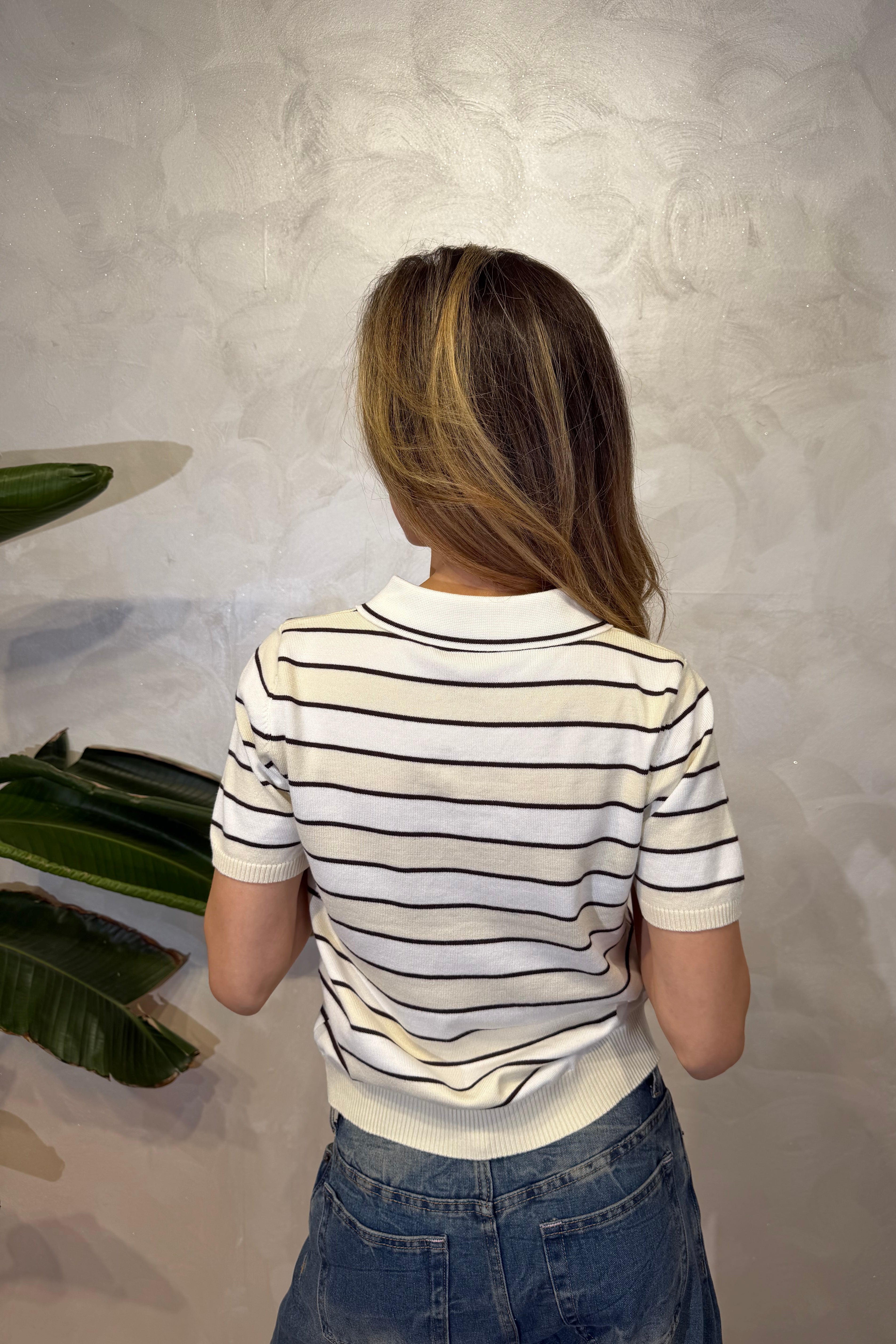 POLO IN MAGLIA RIGATA COL.PANNA