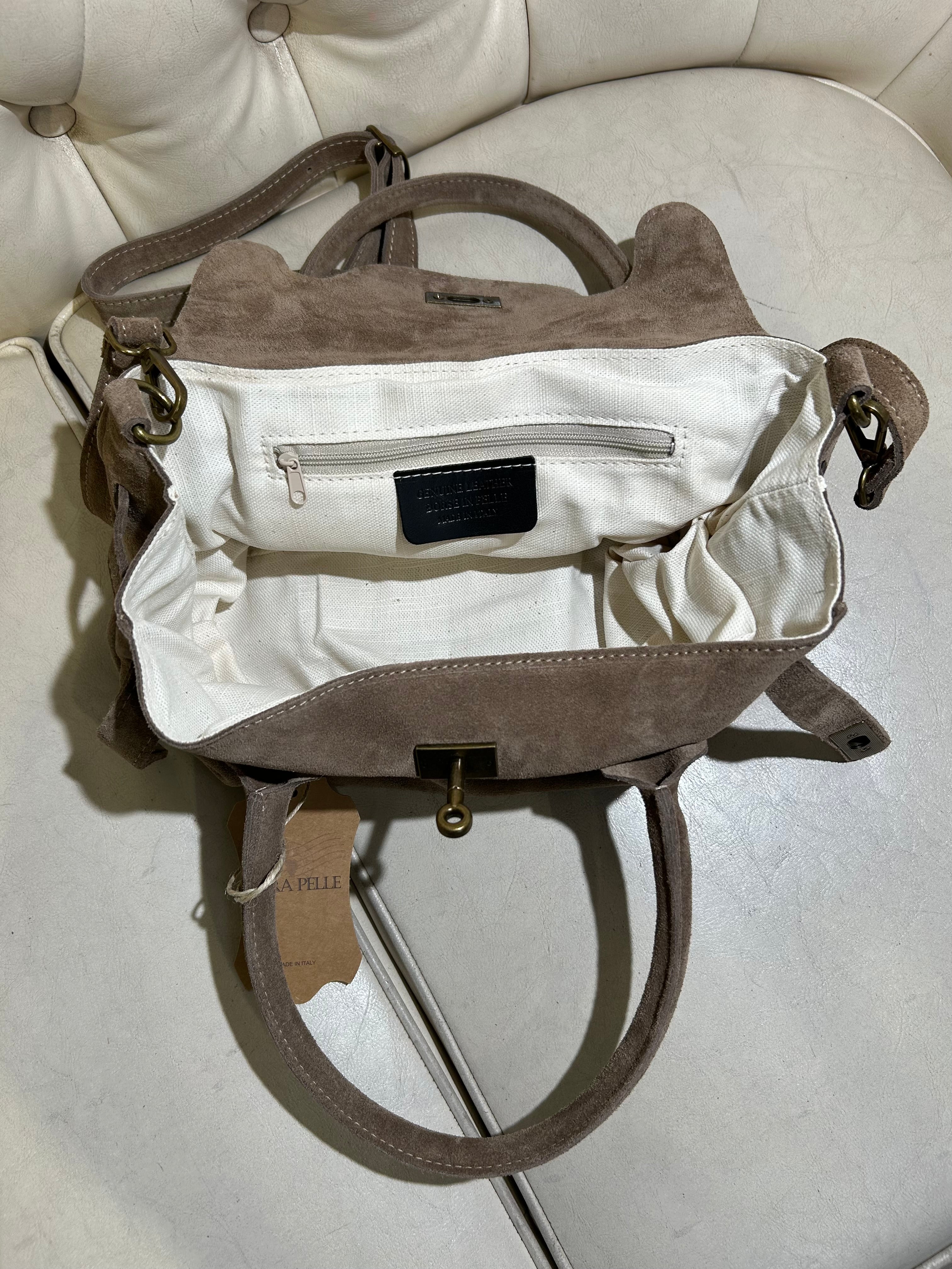 BORSA IN VERA PELLE SCAMOSCIATA CON CHIUSURA METALLICA COL.FANGO