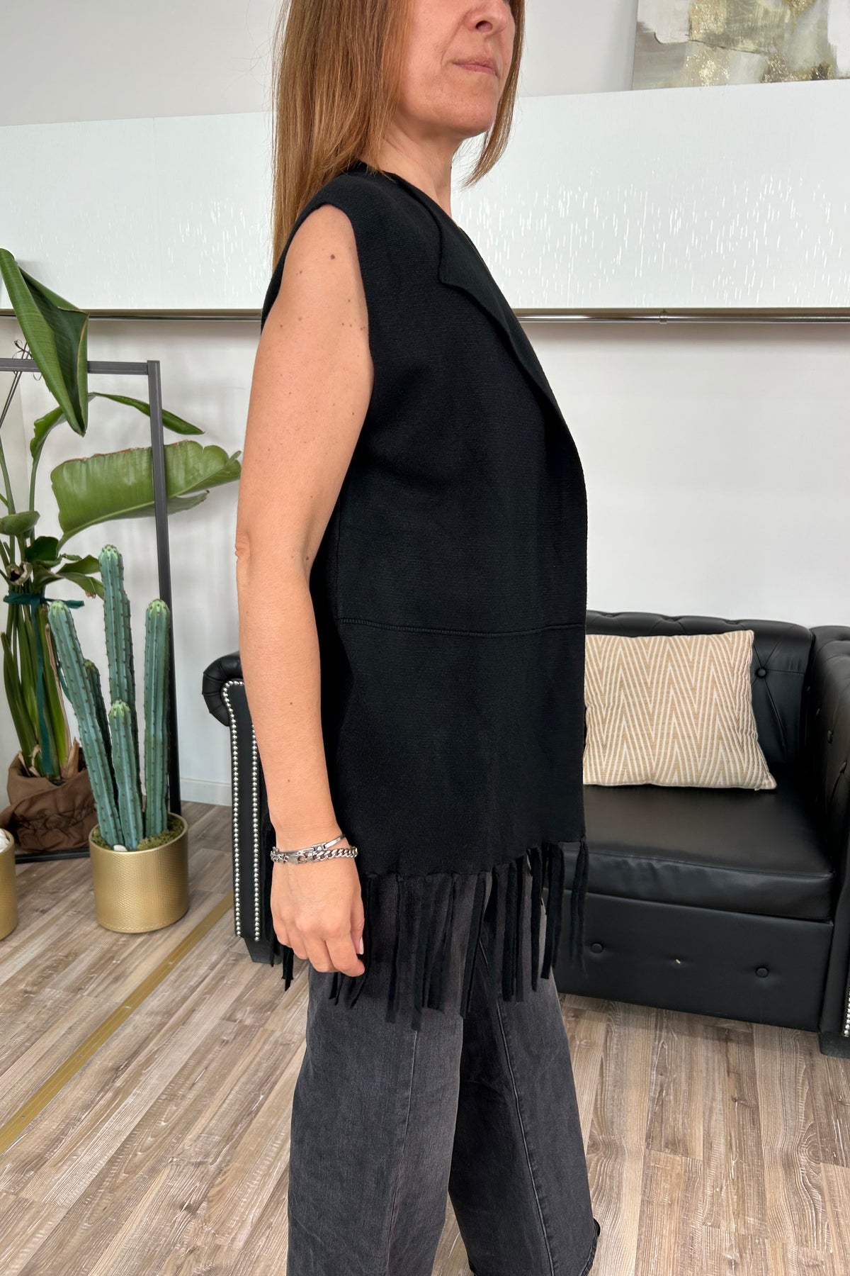 GILET AMALIA CON FRANGE COL. NERO