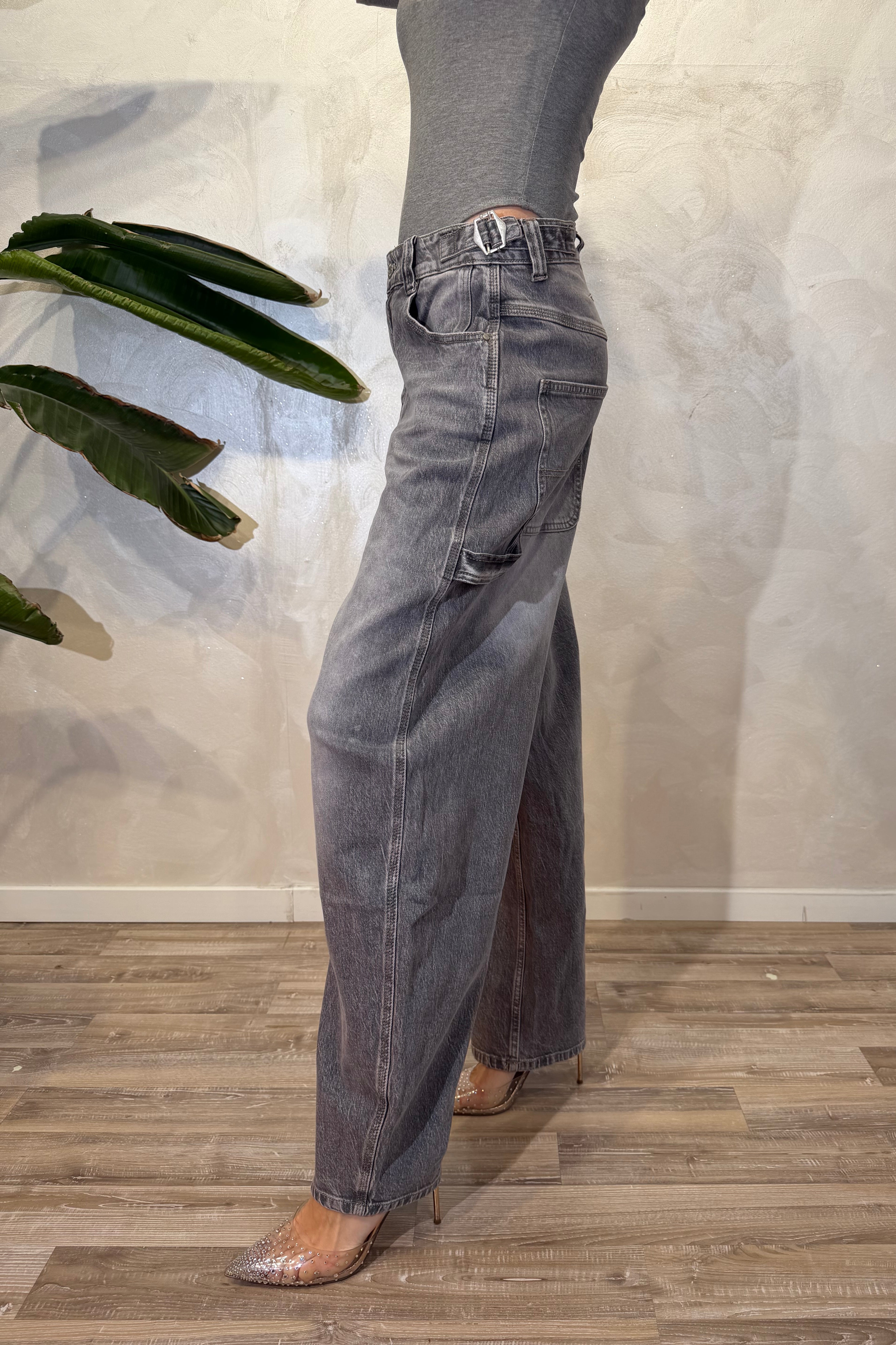 JEANS BALLOON WORKER CON BAFFATURE DECOLORATE COL. GRIGIO