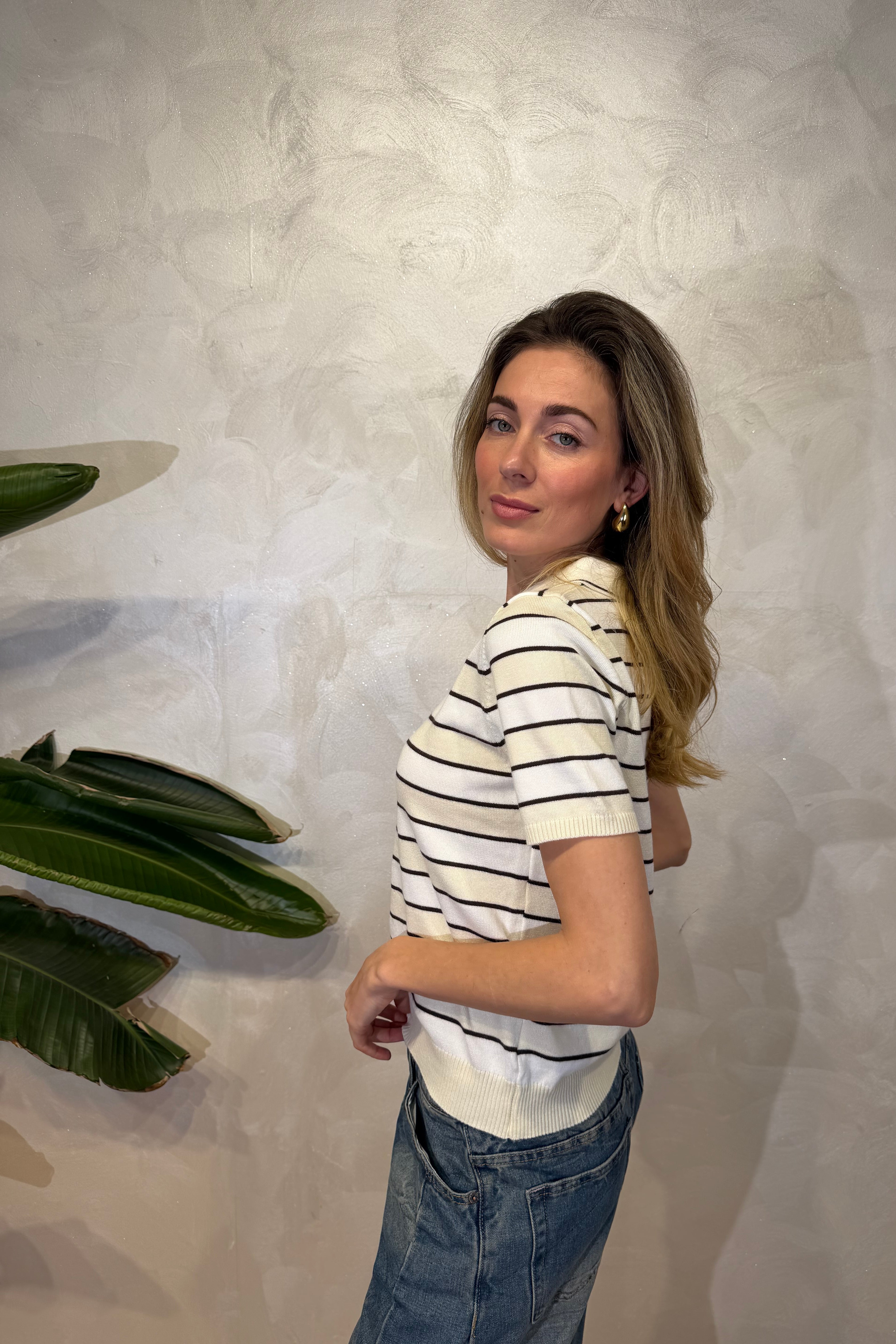 POLO IN MAGLIA RIGATA COL.PANNA