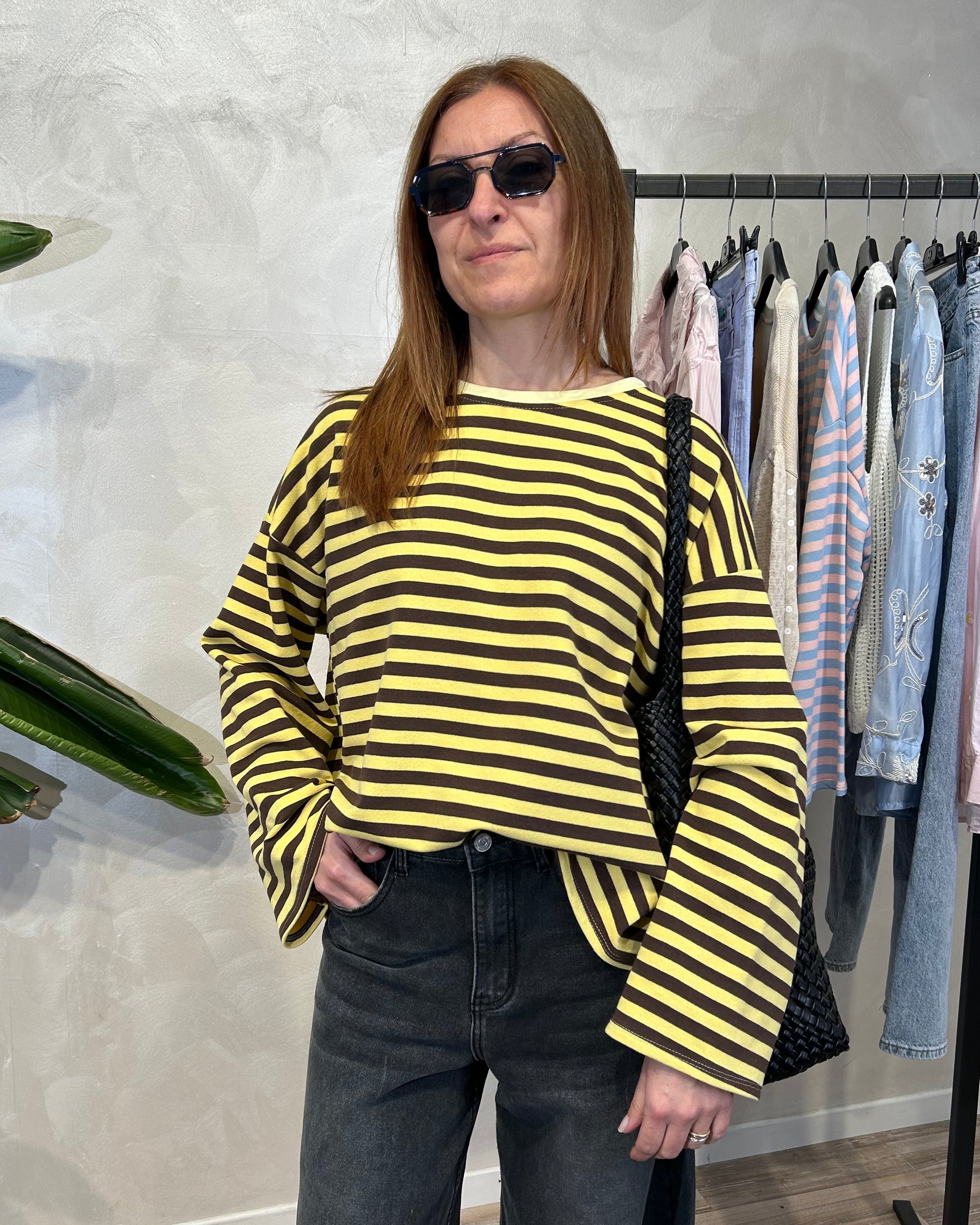 T-SHIRT PARICOLLO MANICA LUNGA IN FELPINA LEGGERA COL.GIALLO