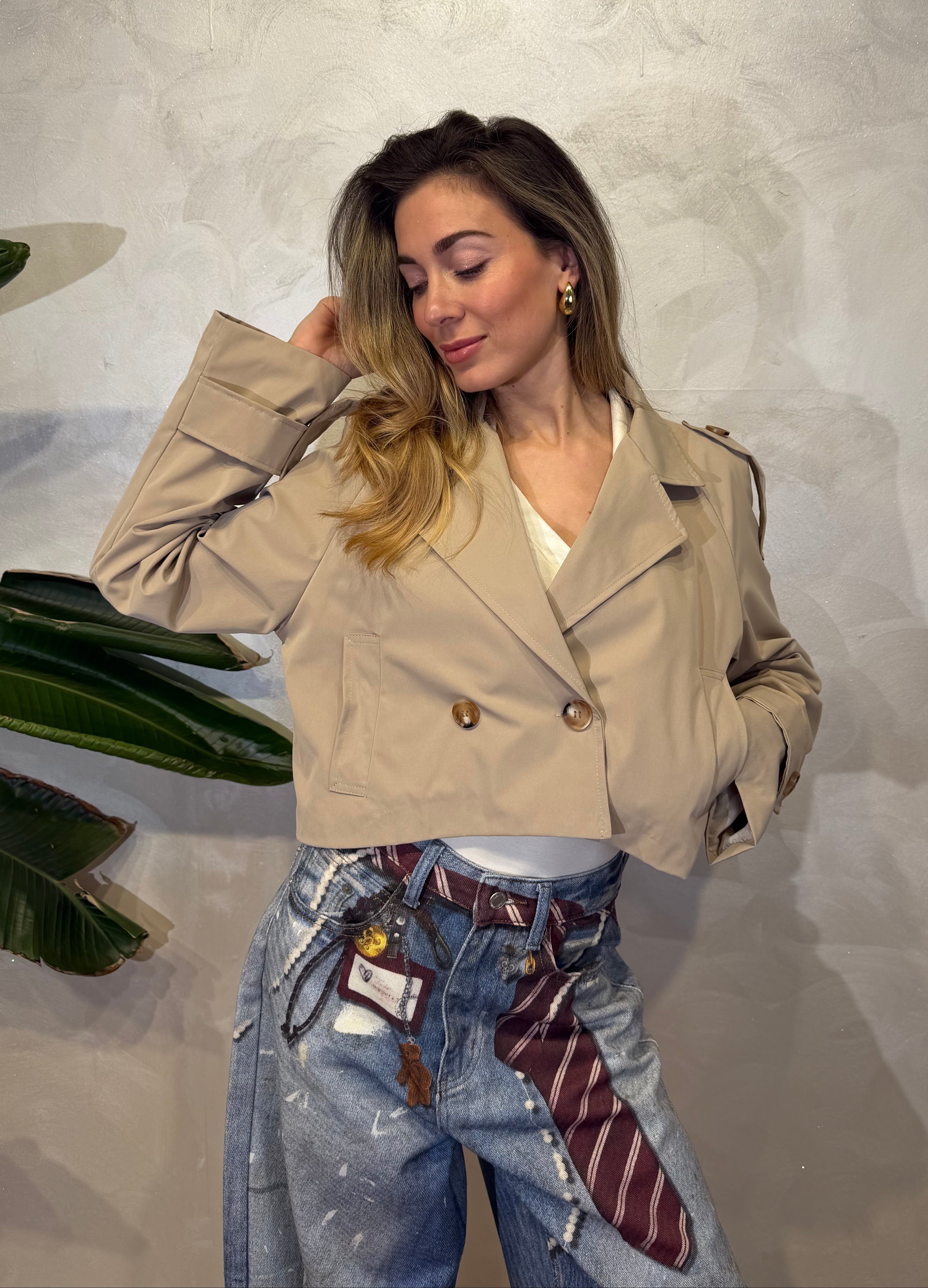 TRENCH CORTO IN GABARDINA 2 BOTTINI COL. SABBIA