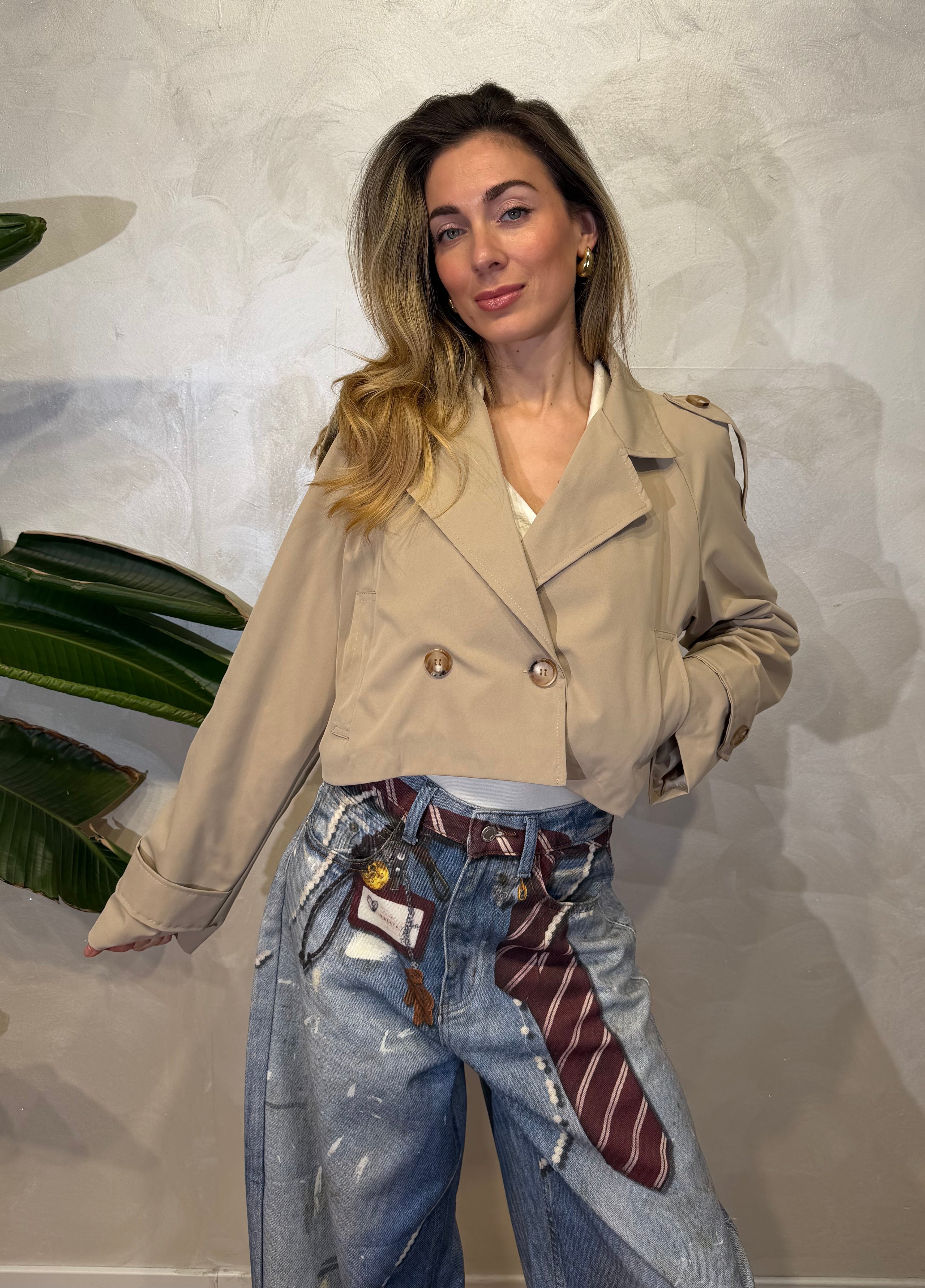 TRENCH CORTO IN GABARDINA 2 BOTTINI COL. SABBIA