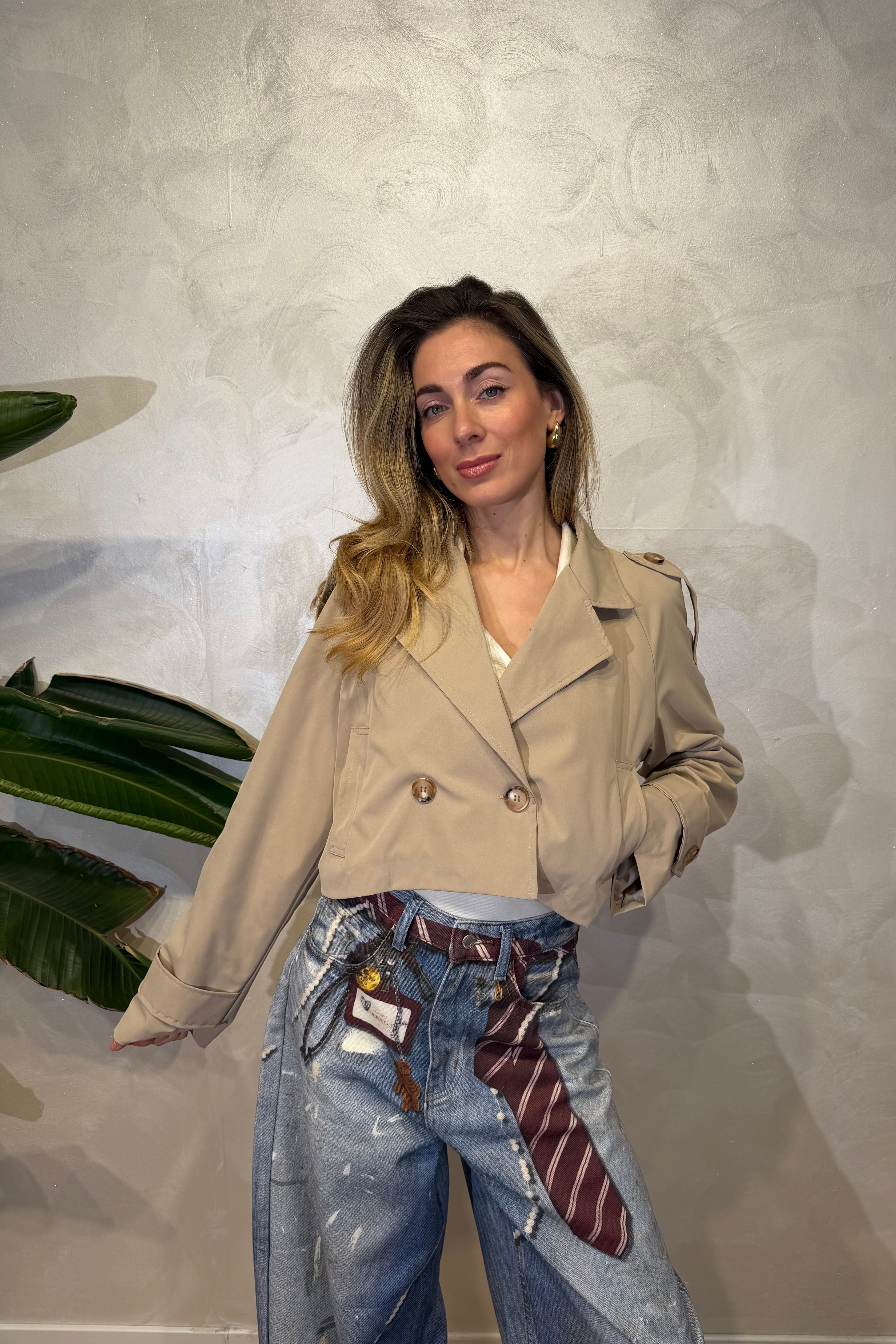 TRENCH CORTO IN GABARDINA 2 BOTTINI COL. SABBIA