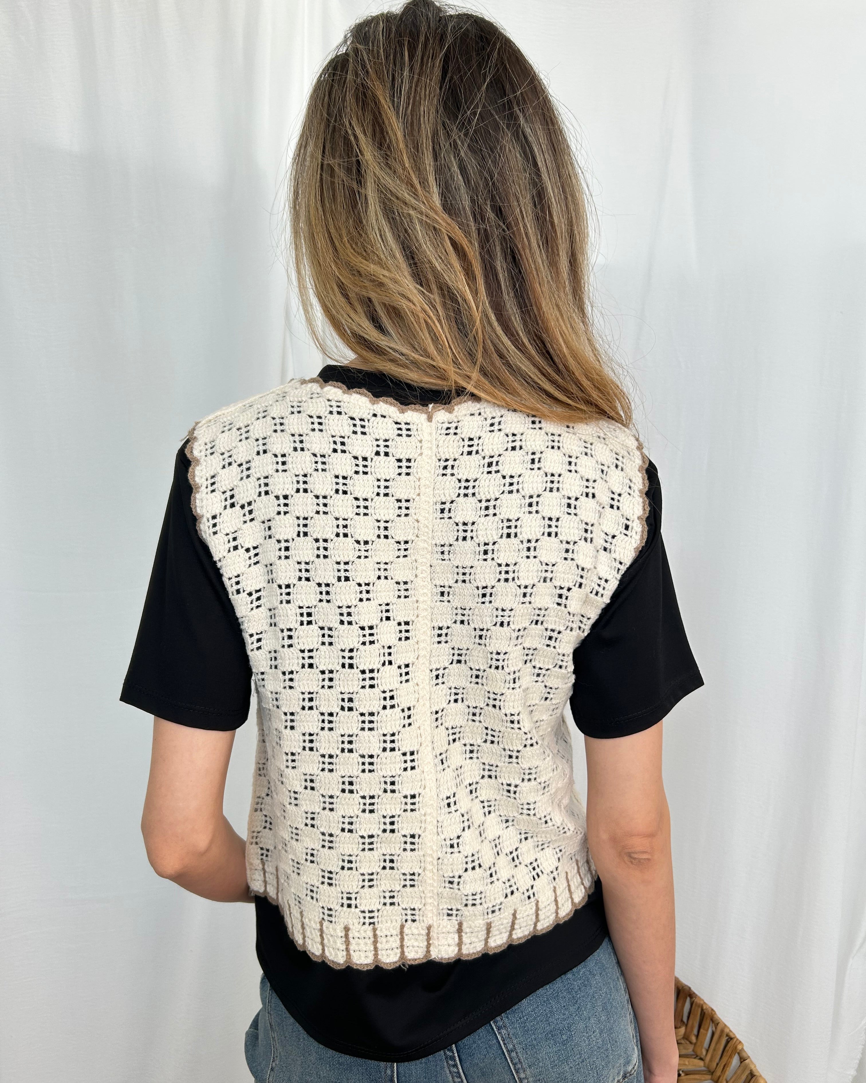 GILET CROCHET RICAMATO COL. NATURALE