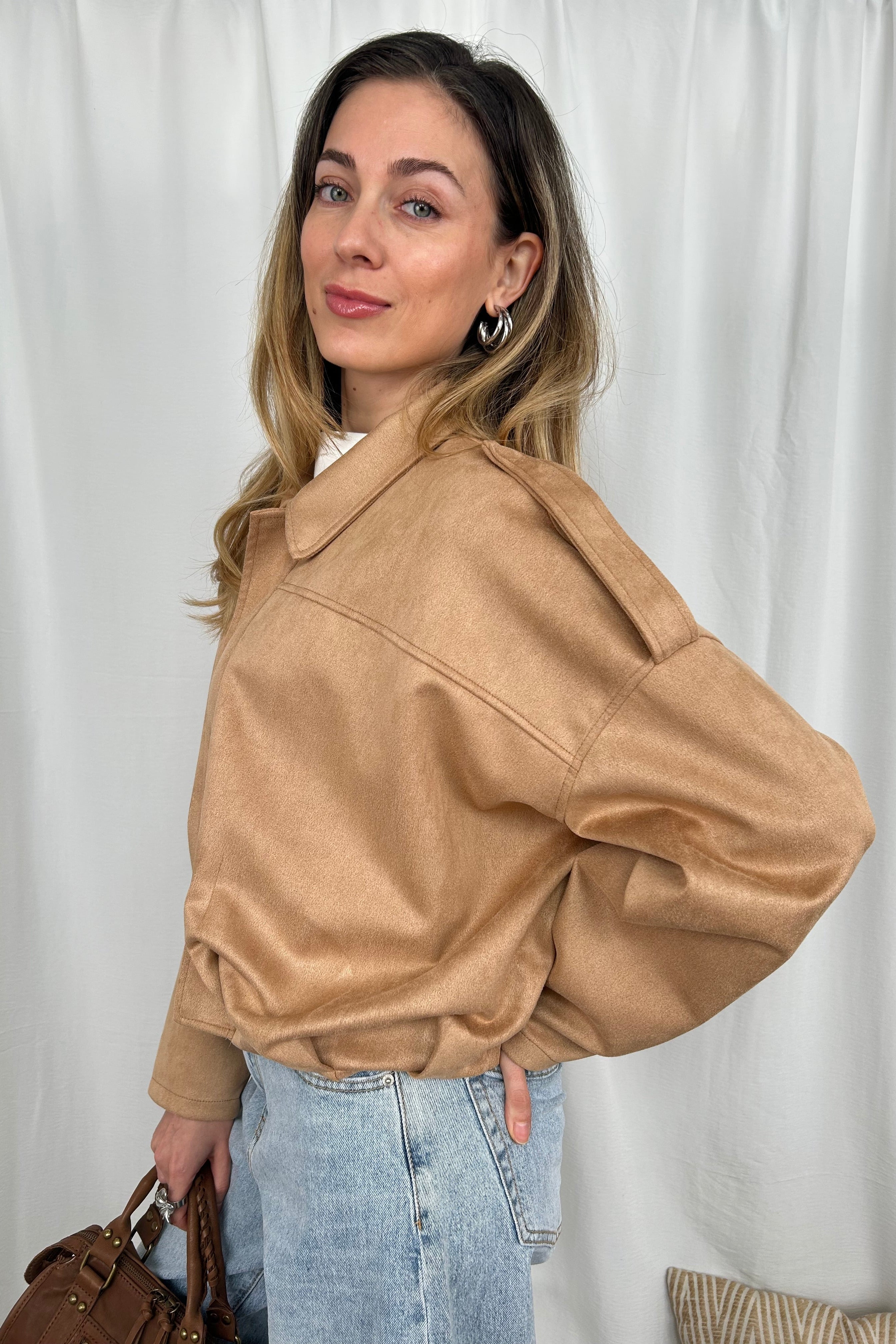 GIACCA ZIP OVER BOMBER IN SIMIL COMOSCIO COL BISCOTTO