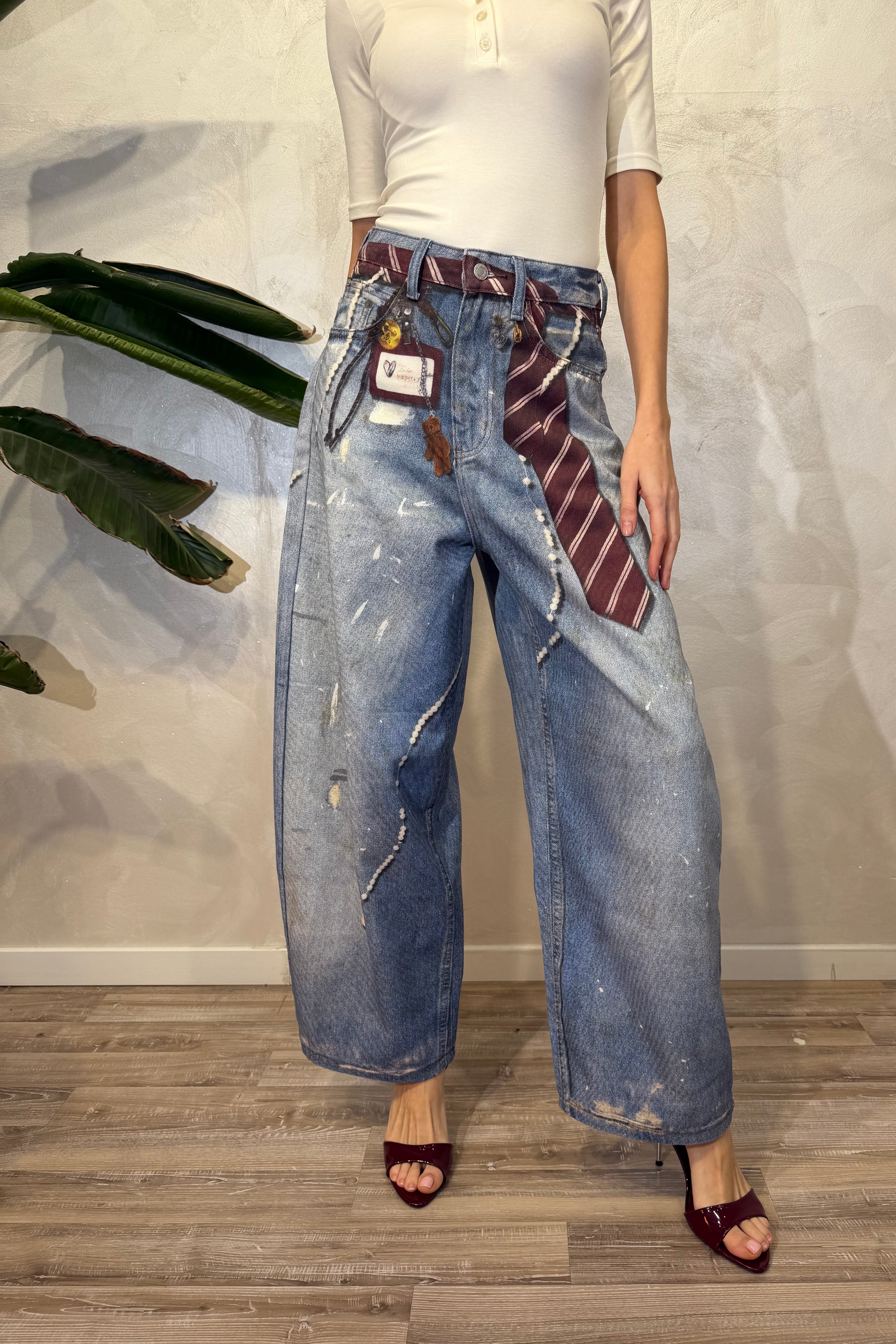 JEANS BALLOON BELT PRINT