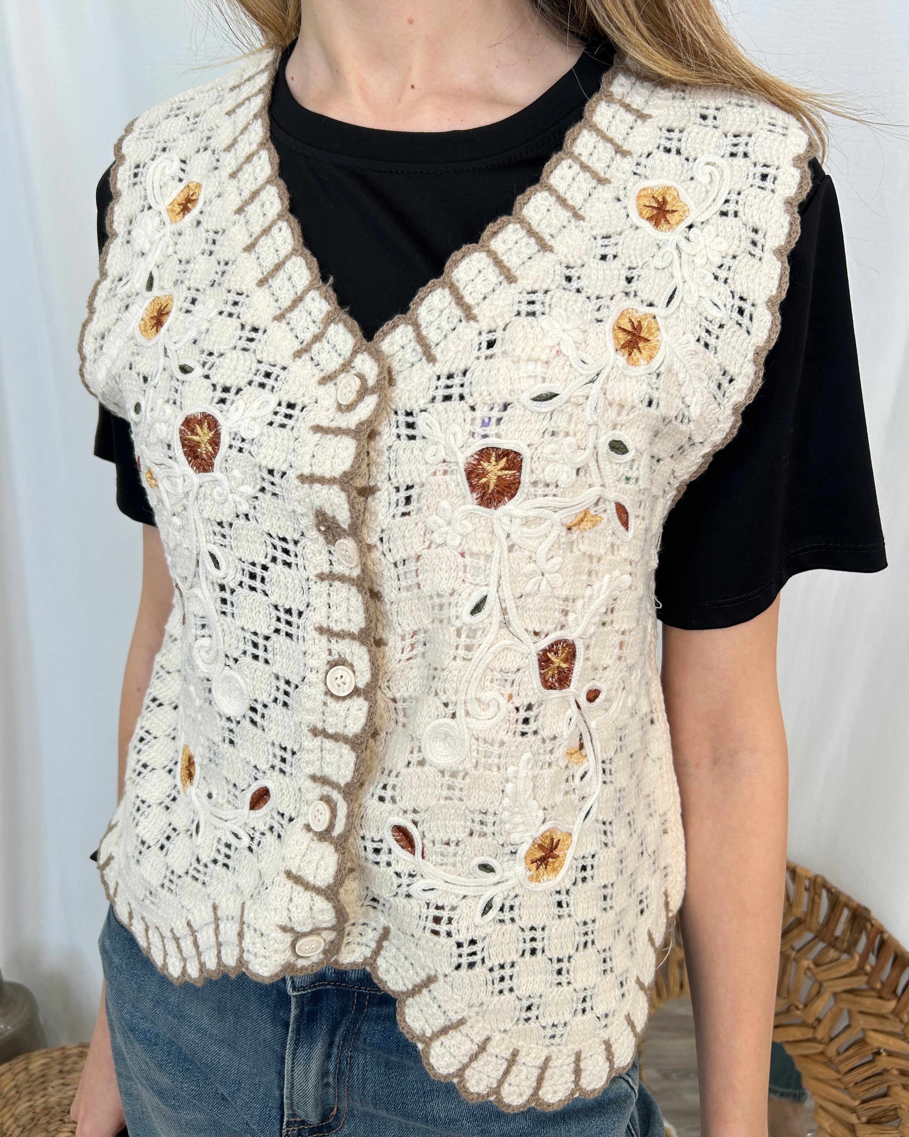 GILET CROCHET RICAMATO COL. NATURALE