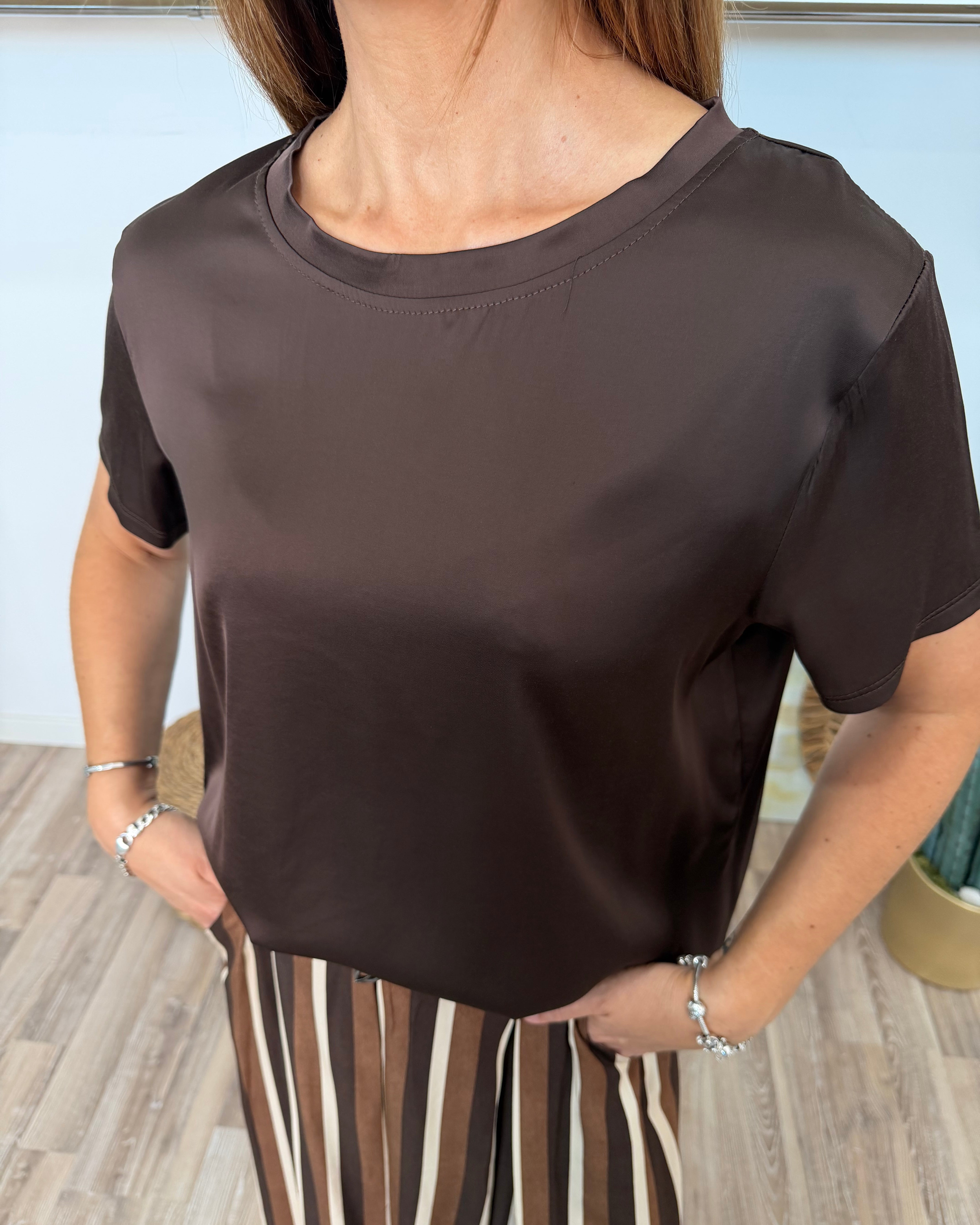 T-SHIRT OVER TESSUTO LEGGERO LINO-COTONE COL. MORO