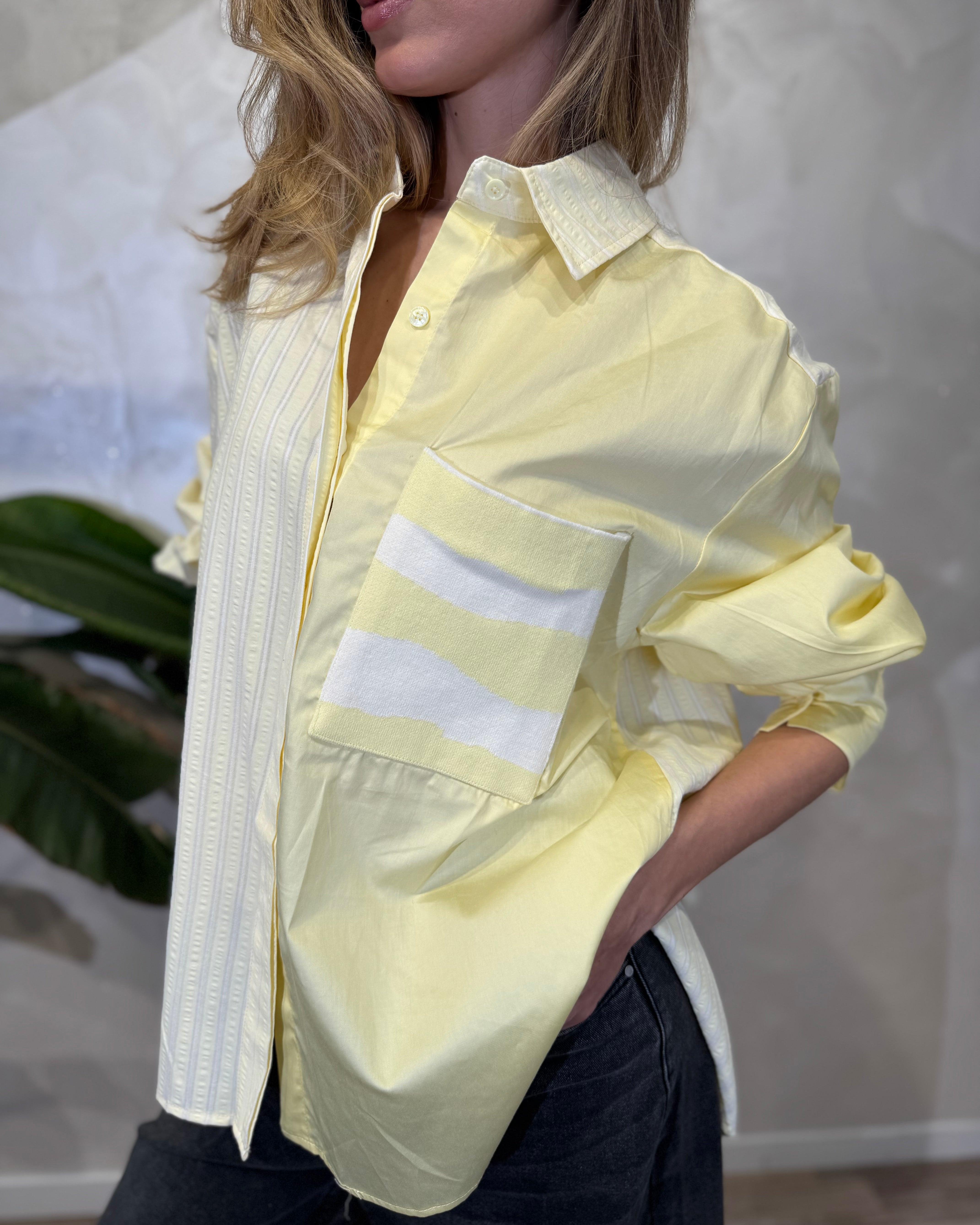 CAMICIA PATCHWORK CON RIGHE E UNITO COL. GIALLO