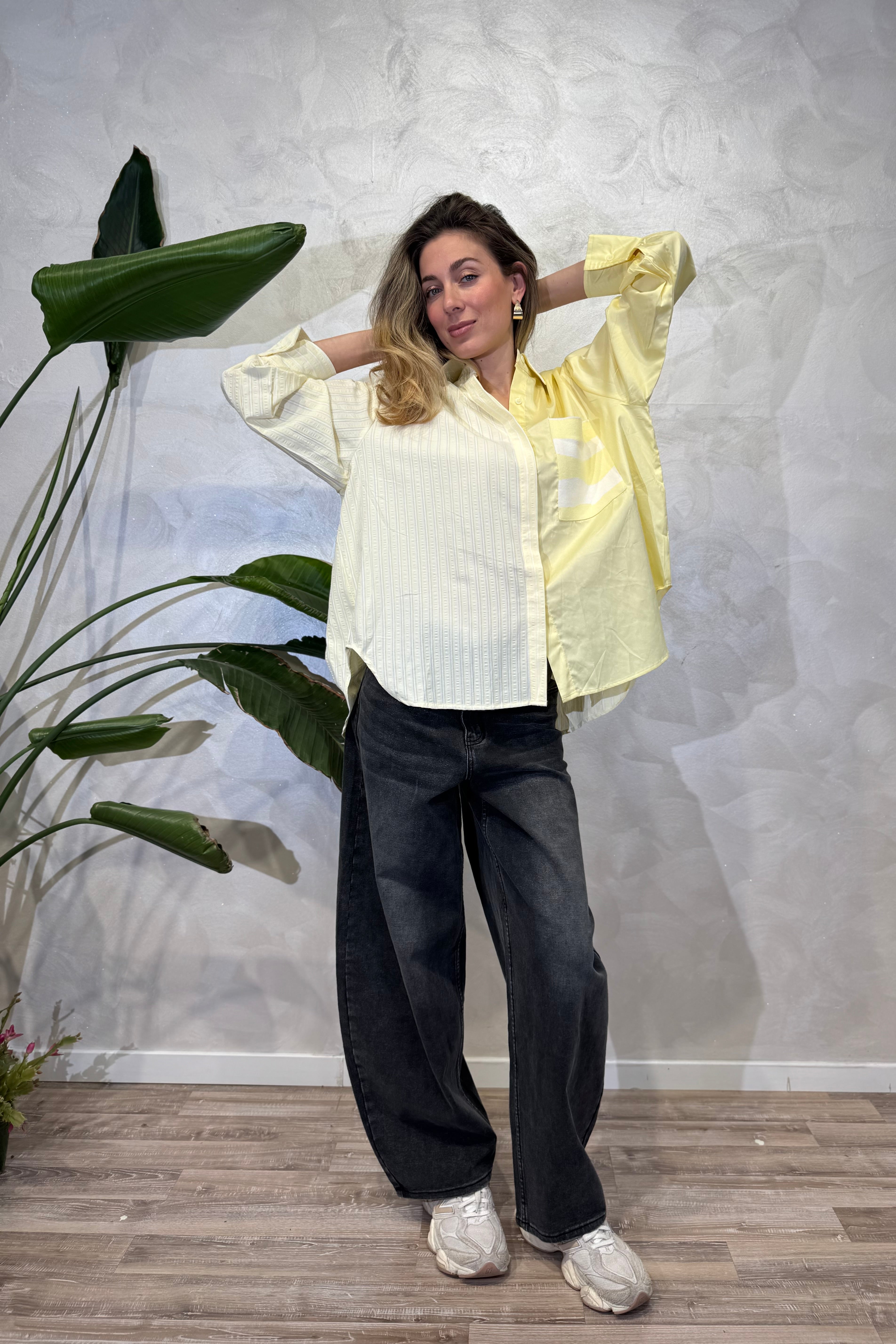 CAMICIA PATCHWORK CON RIGHE E UNITO COL. GIALLO