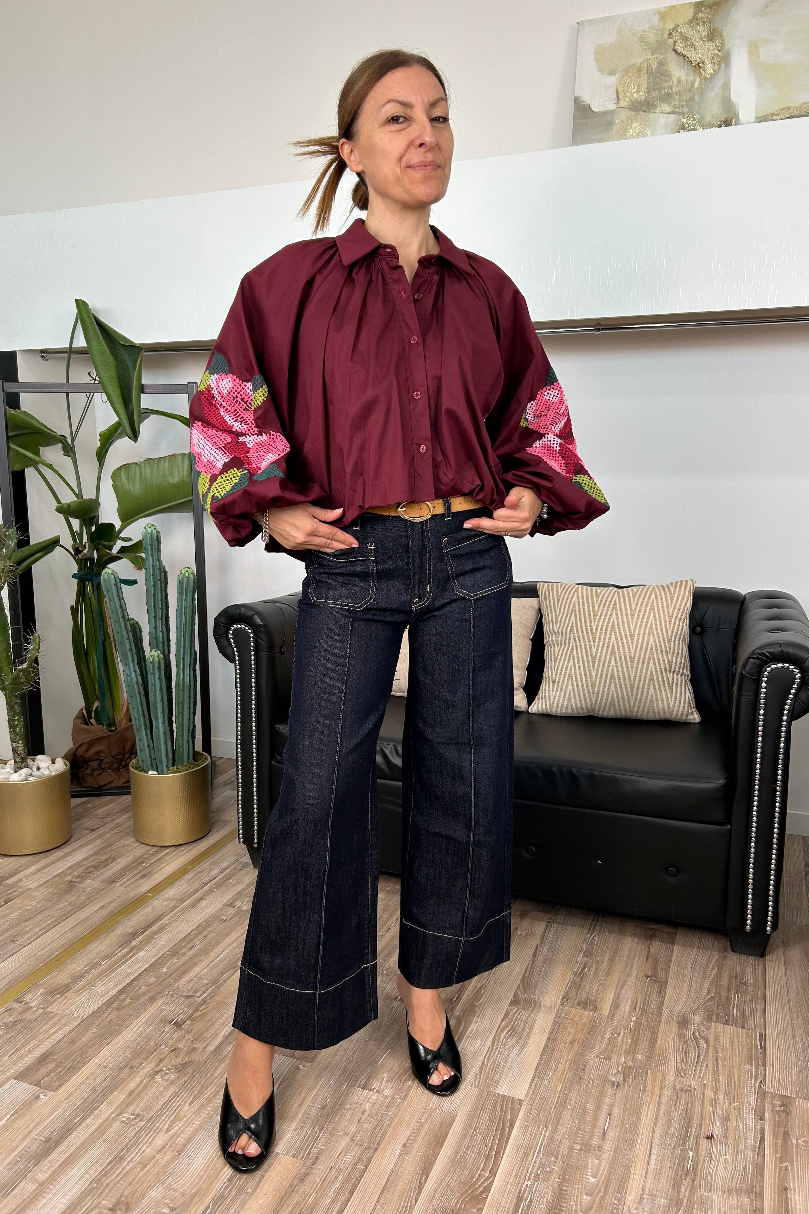PANTALONE DENIM WIDE LEG CON CINTURA MOD. LISA