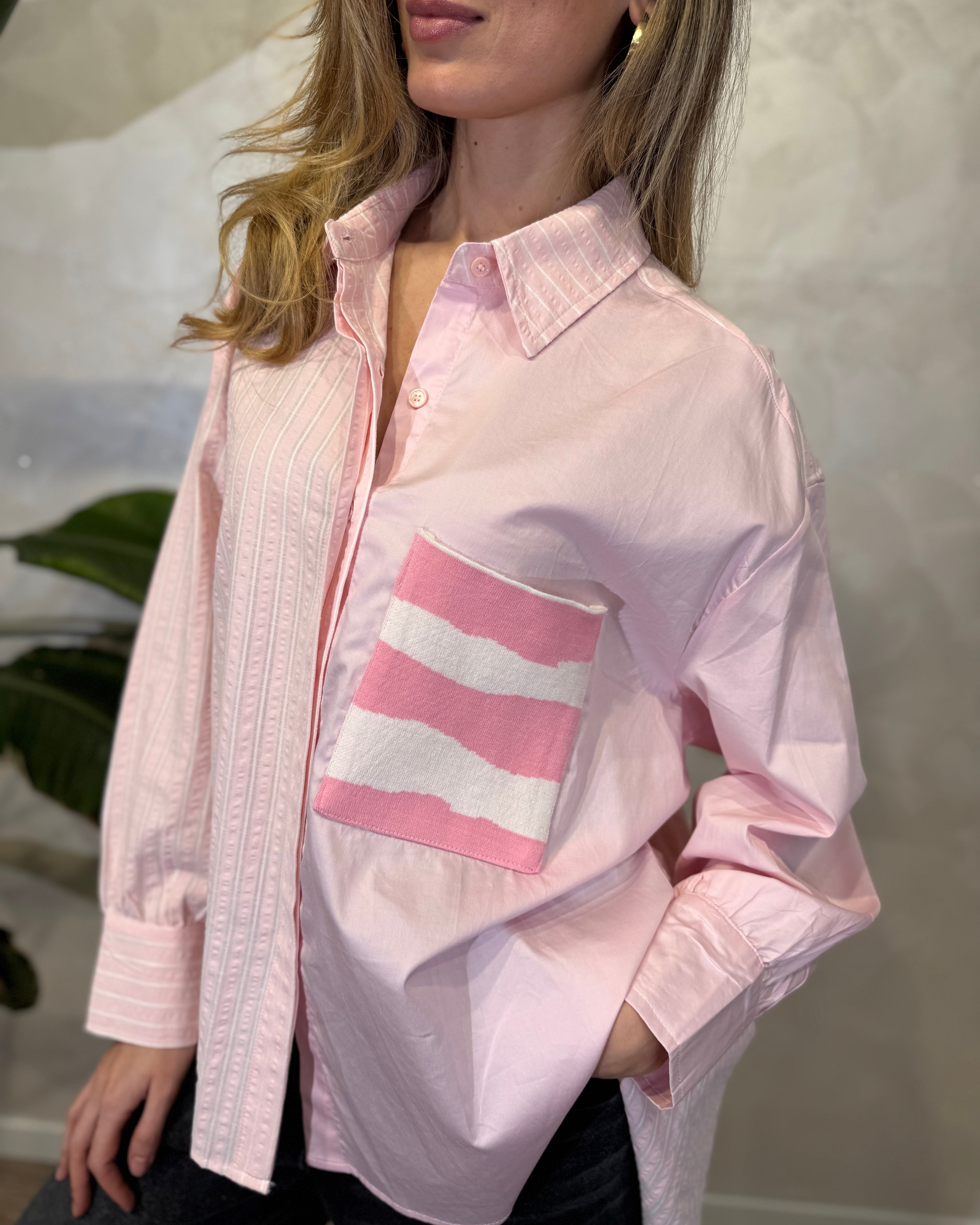 CAMICIA PATCHWORK CON RIGHE E UNITO COL. ROSA