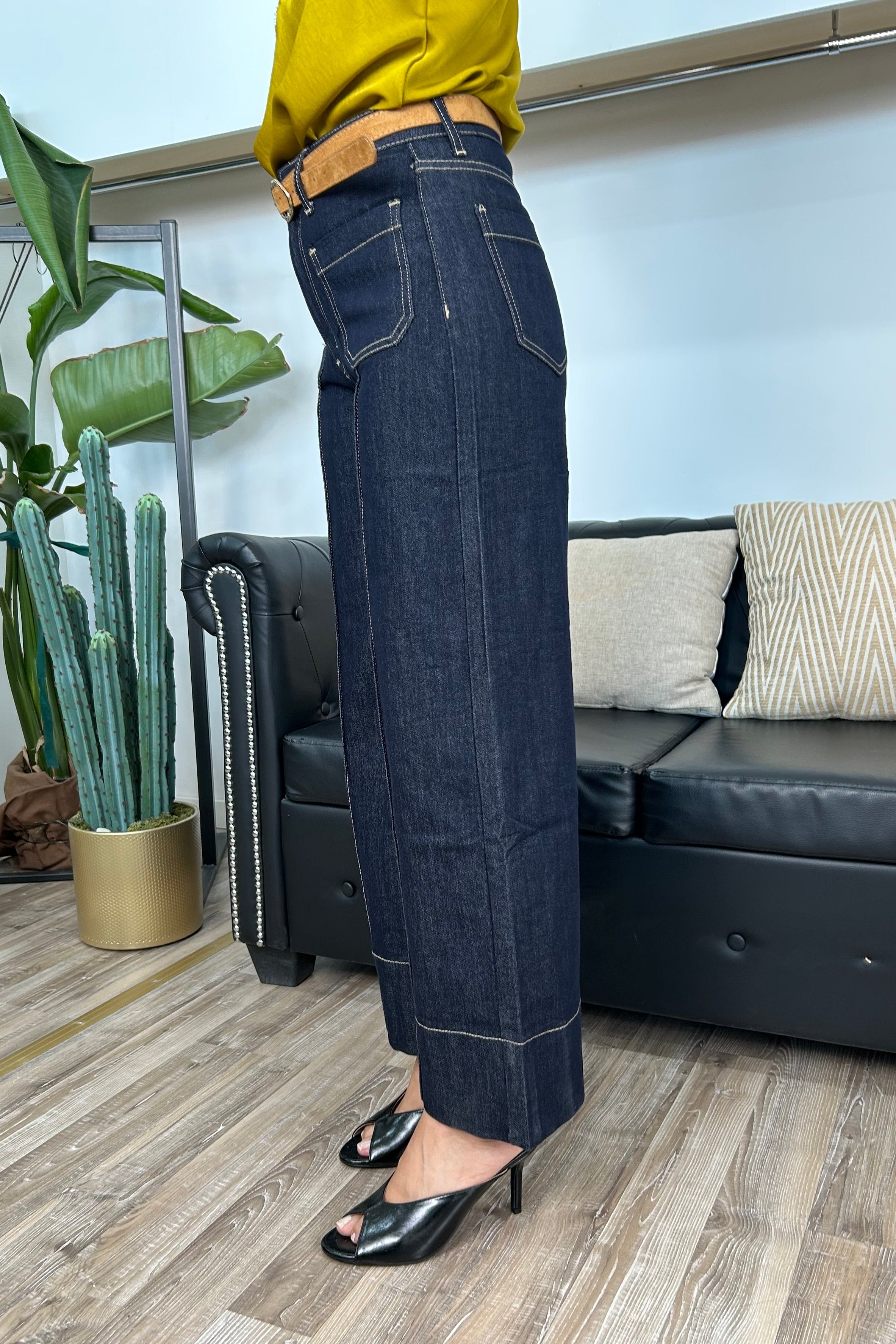 PANTALONE DENIM WIDE LEG CON CINTURA MOD. LISA