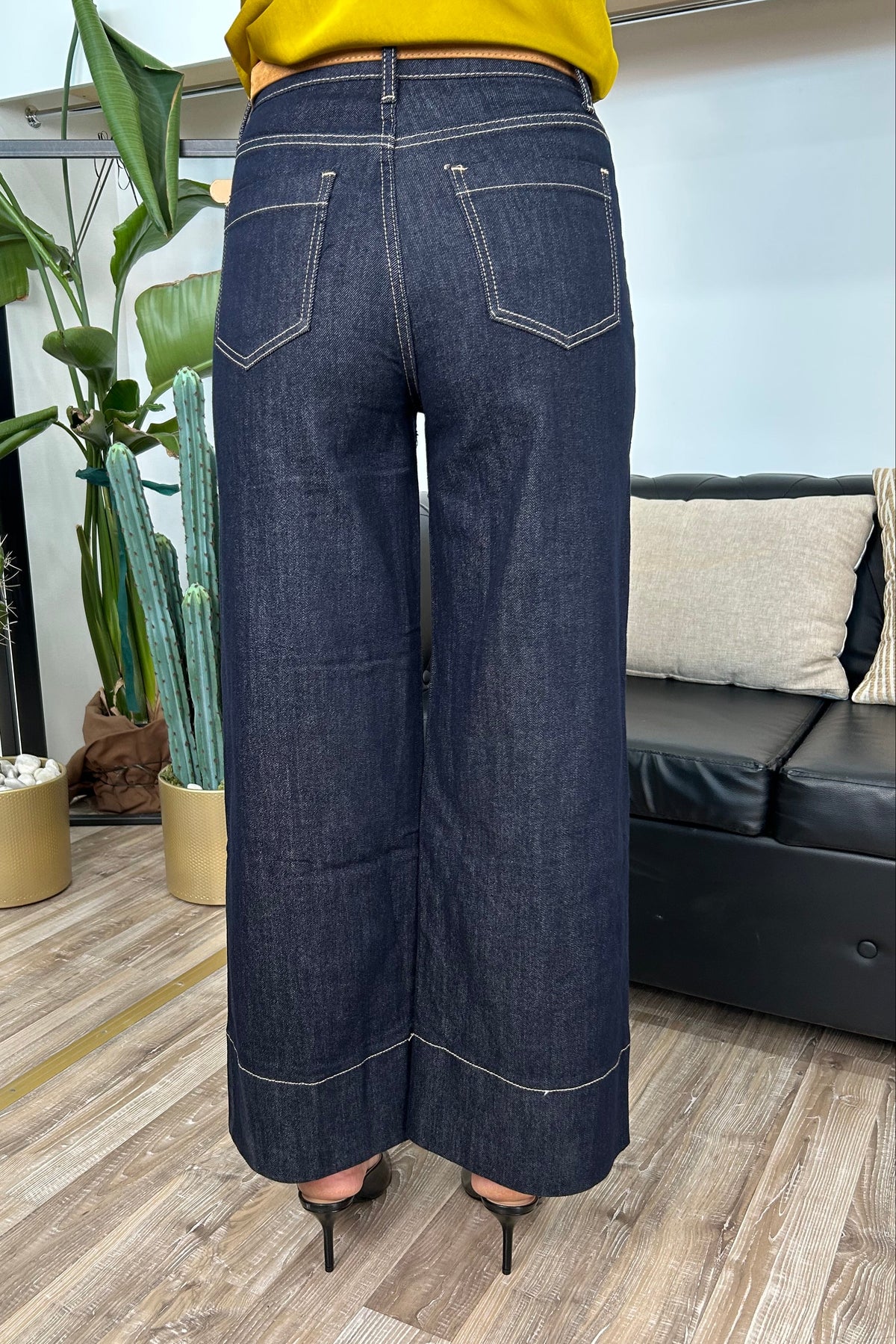 PANTALONE DENIM WIDE LEG CON CINTURA MOD. LISA