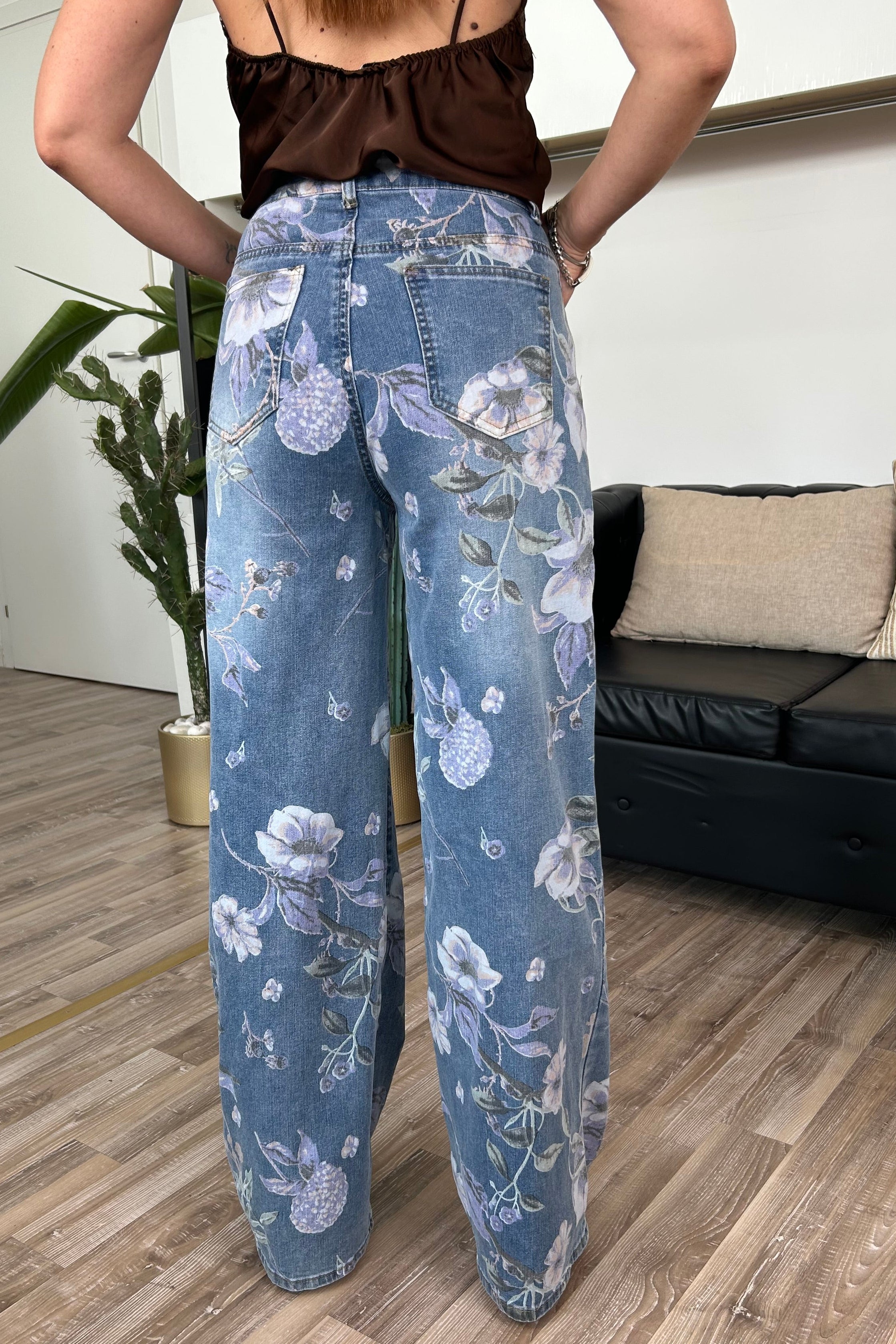JEANS FLOREALE PALAZZO IN DENIM MOD. ARIANNA