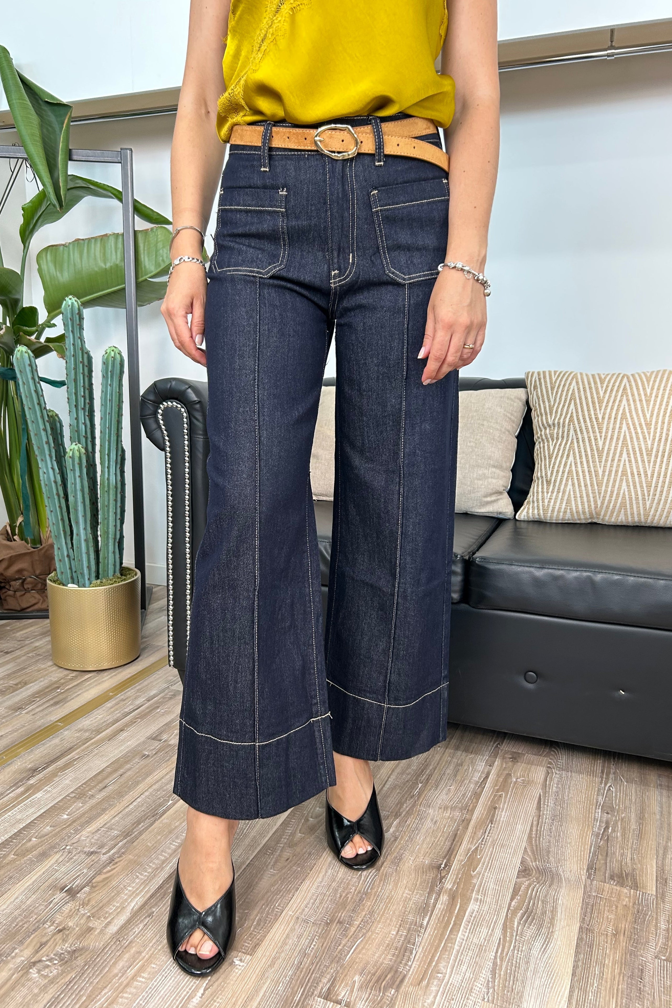 PANTALONE DENIM WIDE LEG CON CINTURA MOD. LISA