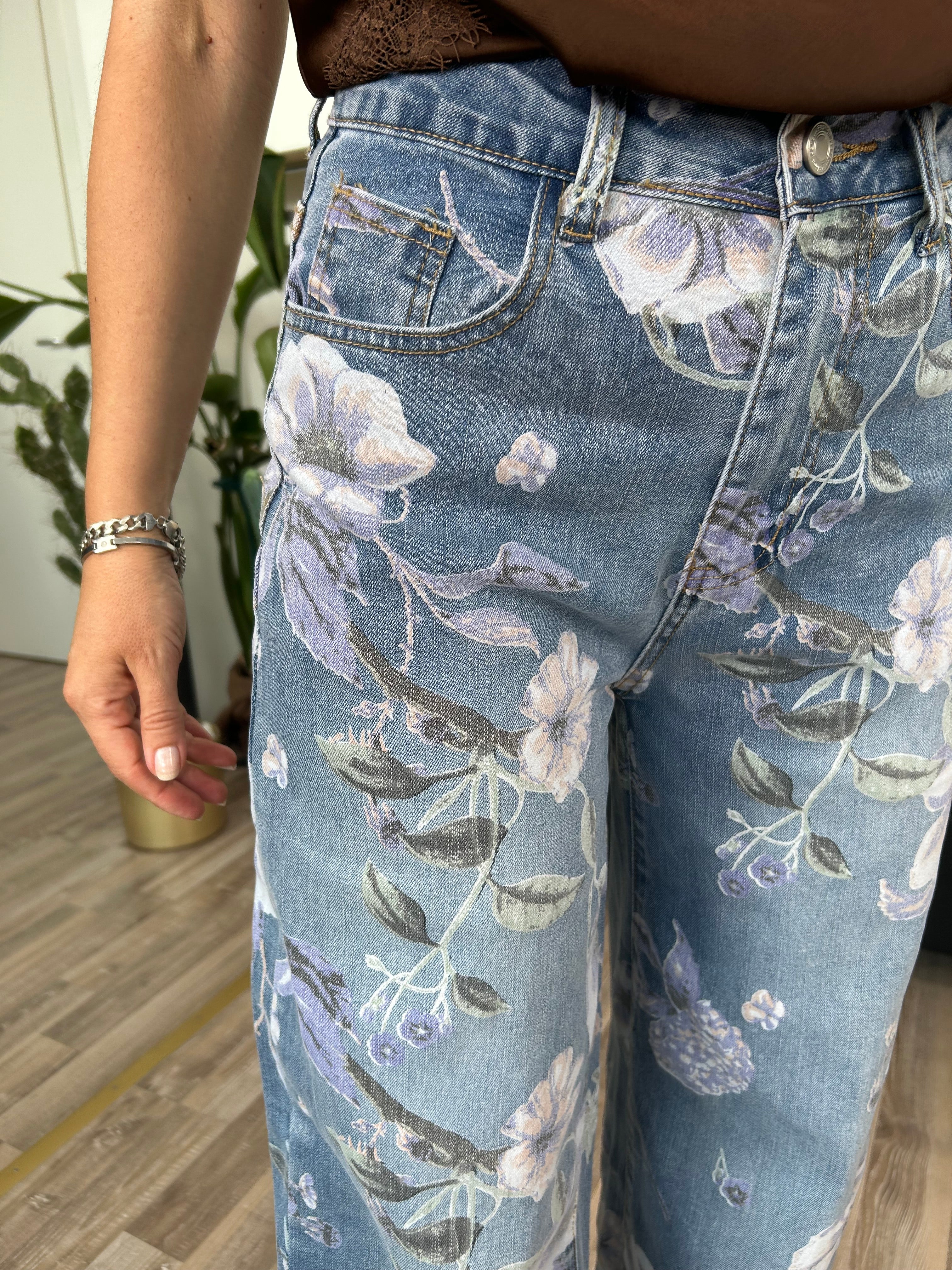 JEANS FLOREALE PALAZZO IN DENIM MOD. ARIANNA