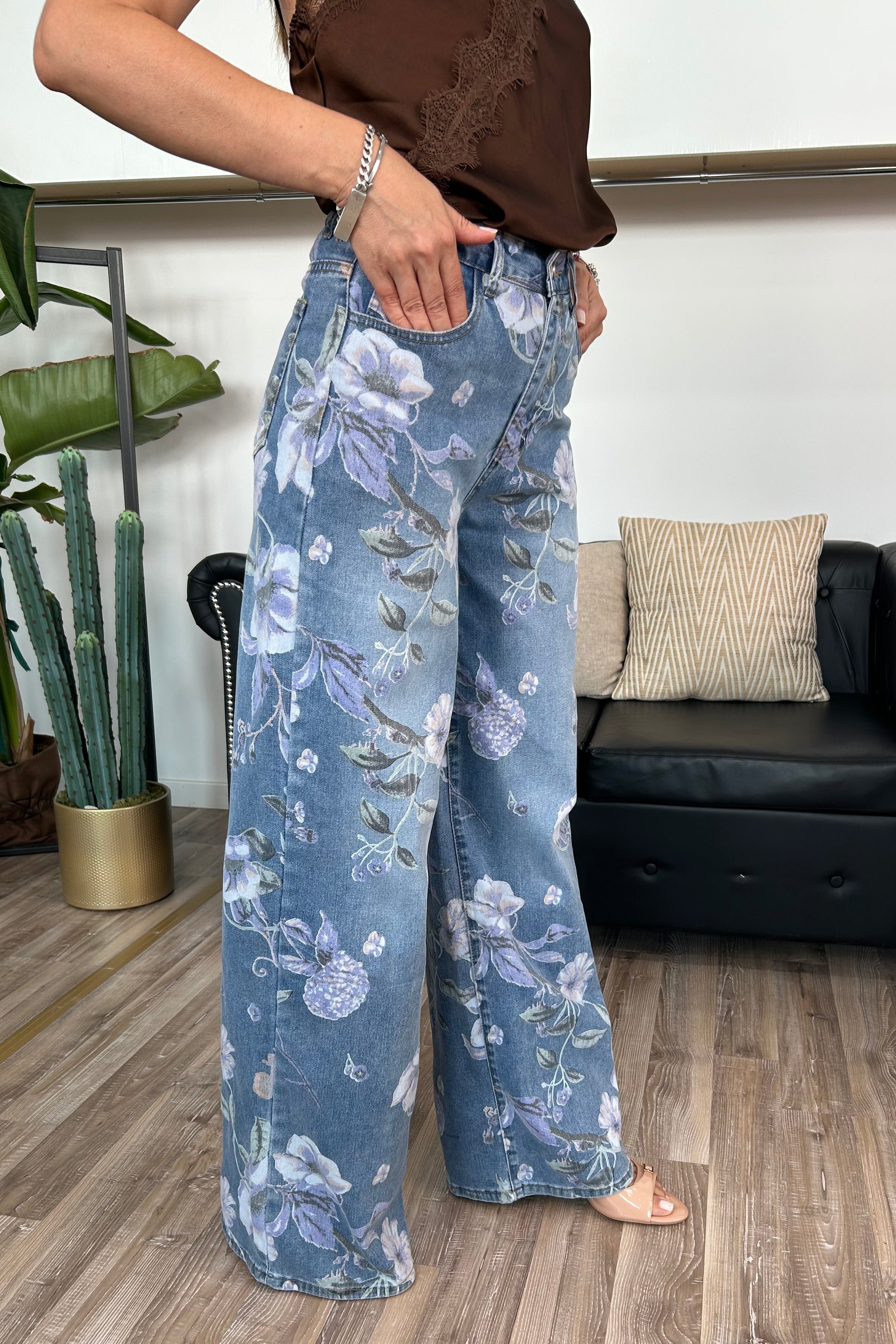 JEANS FLOREALE PALAZZO IN DENIM MOD. ARIANNA