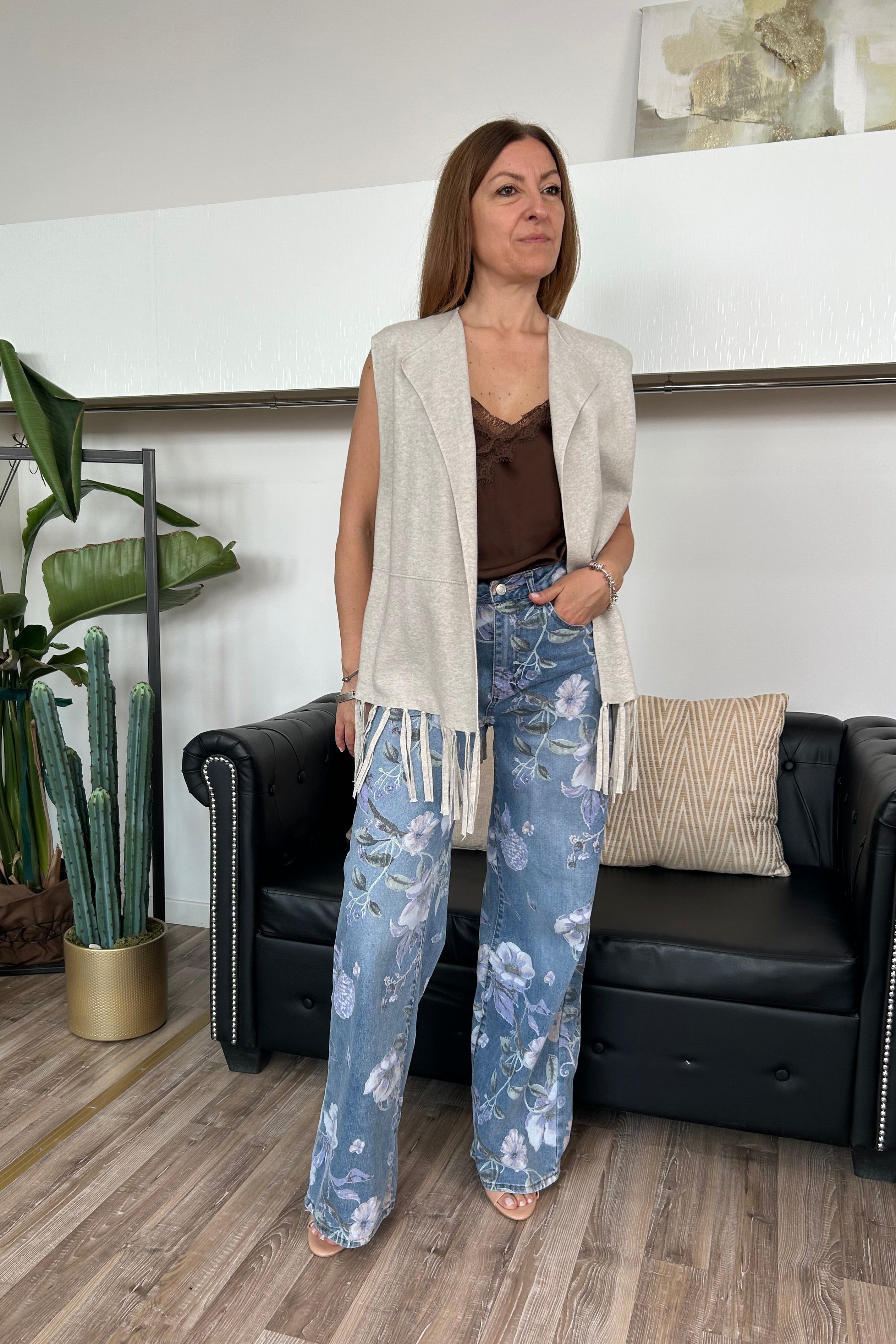 JEANS FLOREALE PALAZZO IN DENIM MOD. ARIANNA