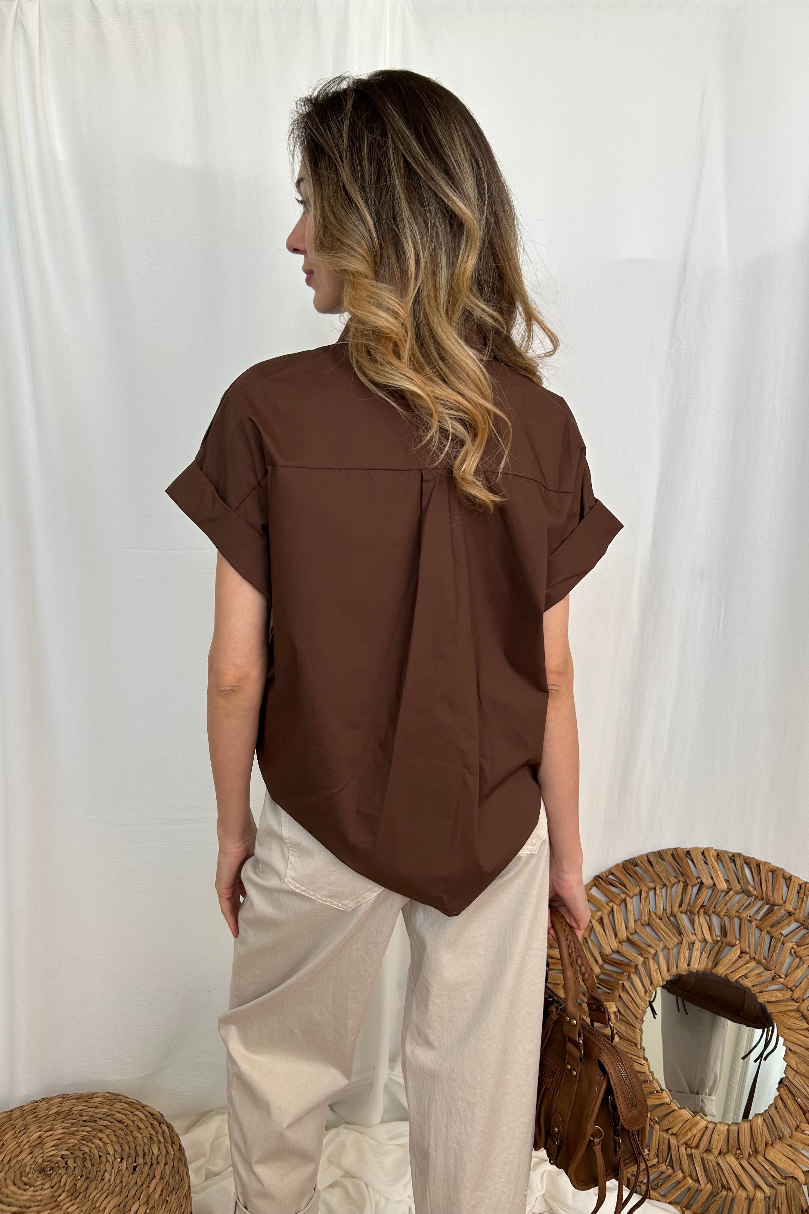 CAMICIA MEZZA MANICA CON FOULARD COL.MORO