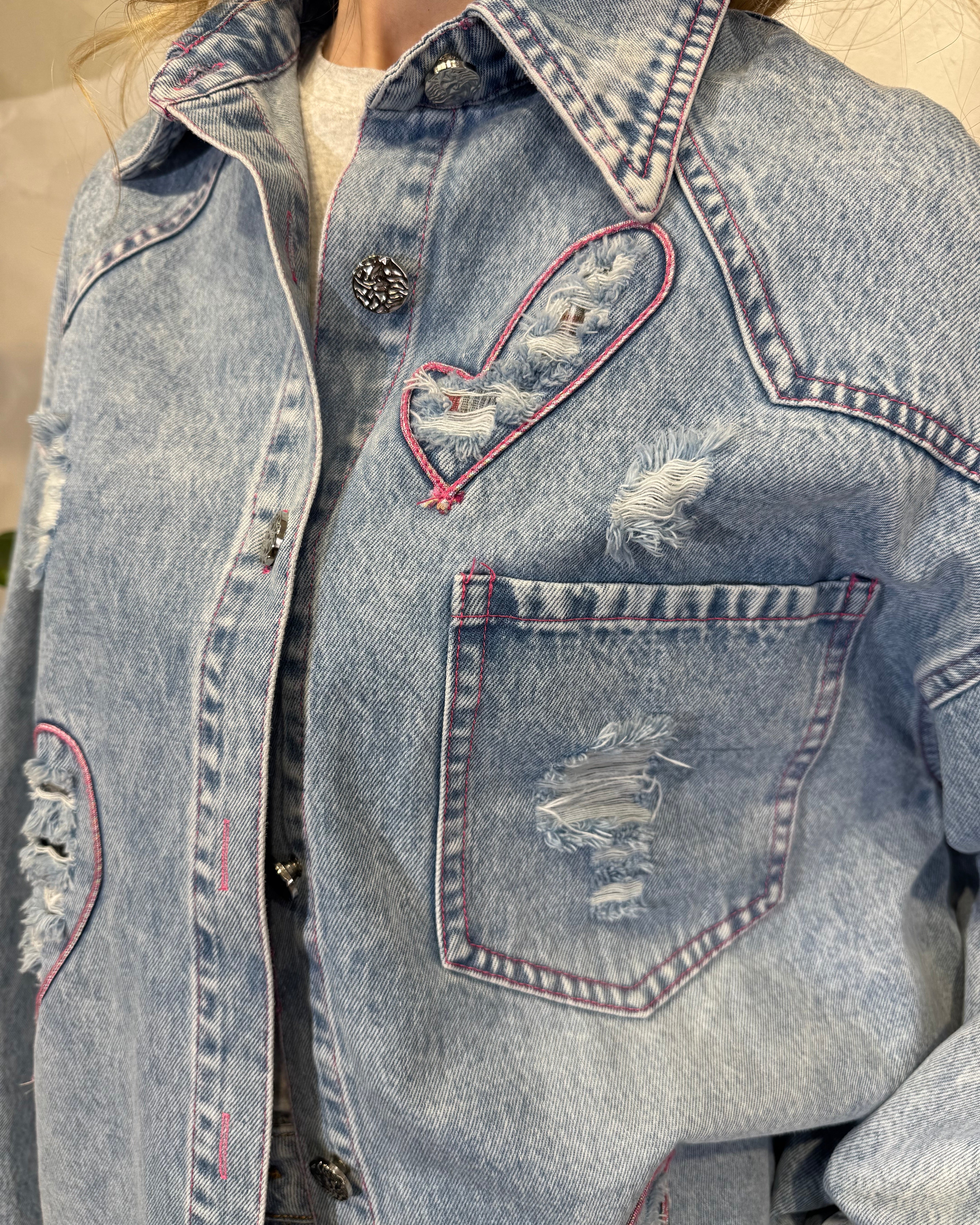 CAMICIA CON ROTTURE E CUCITURE IN CONTRASTO COL. DENIM CHIARO