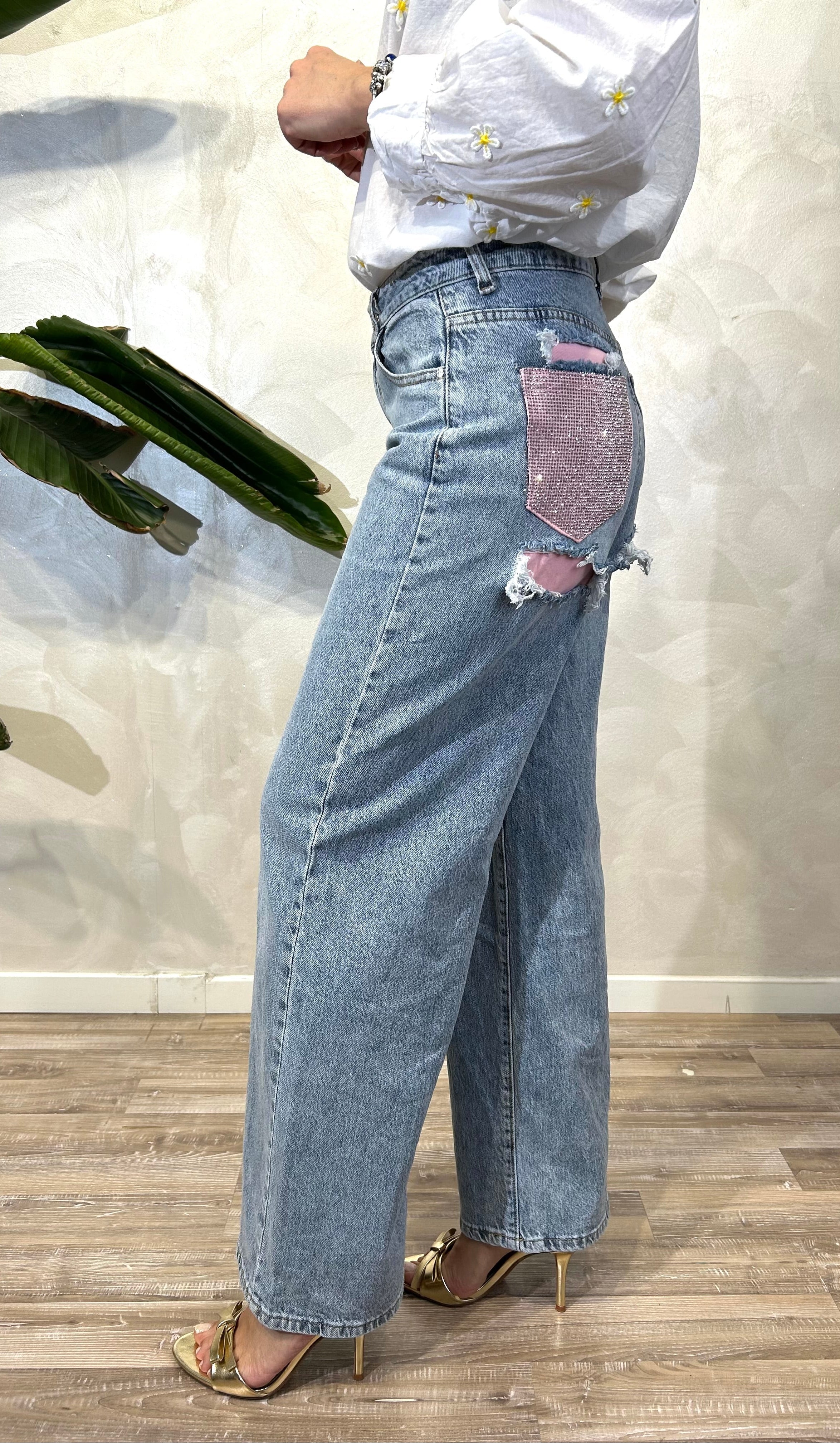 JEANS WIDE LEG TASCA BRILLANTI COL. DENIM CHIARO