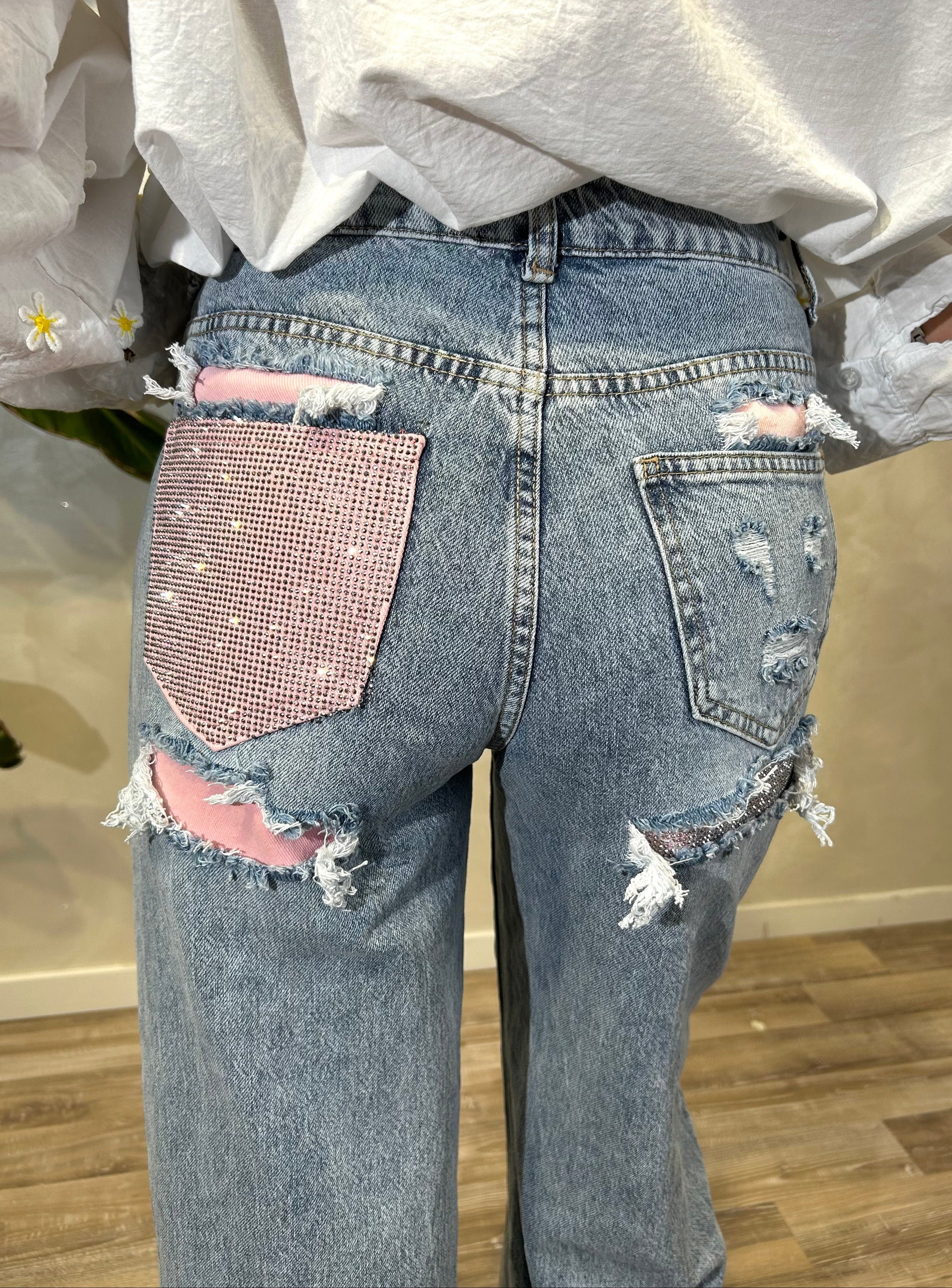 JEANS WIDE LEG TASCA BRILLANTI COL. DENIM CHIARO