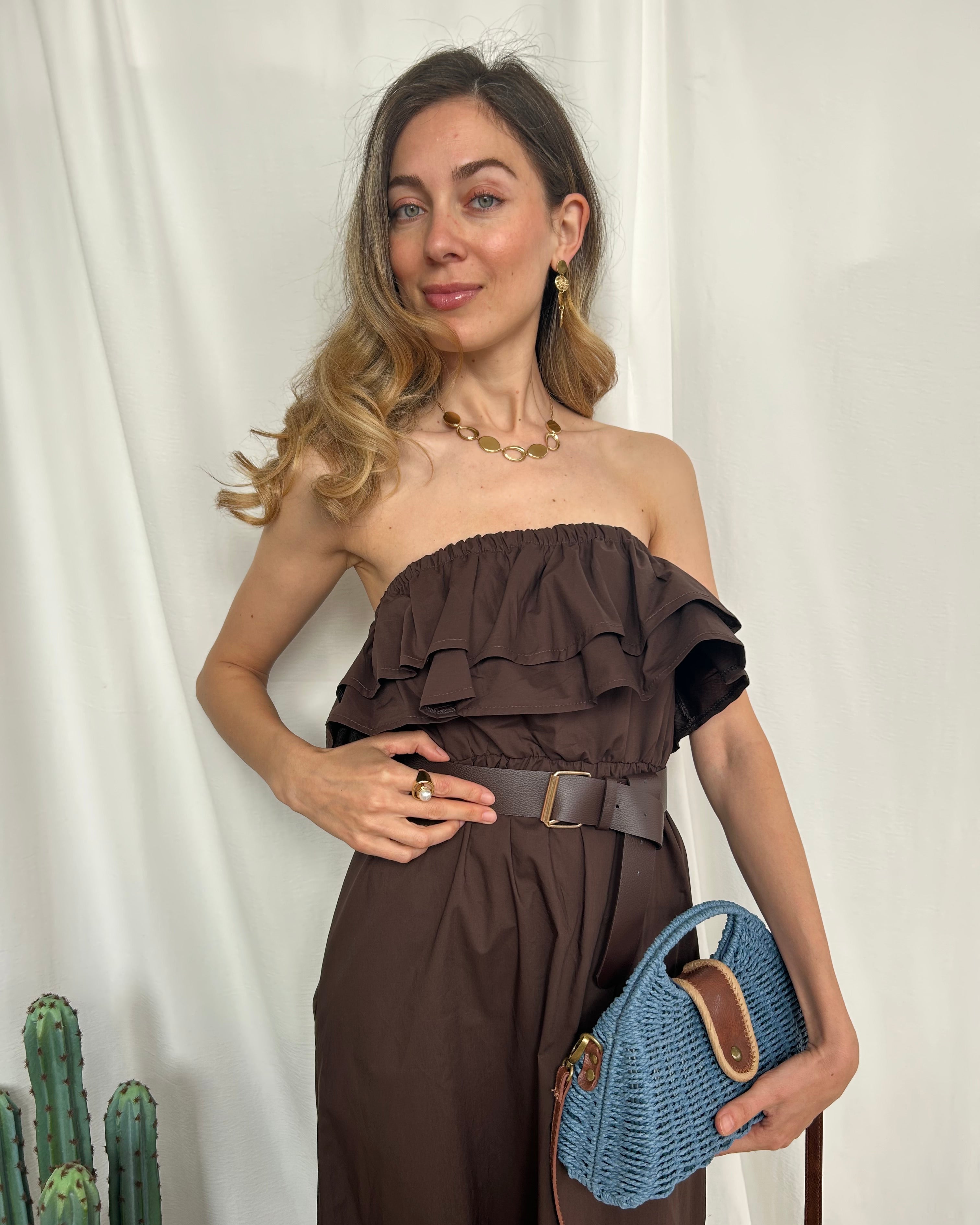 ABITO STRAPLESS CON VOLANT COL MORO