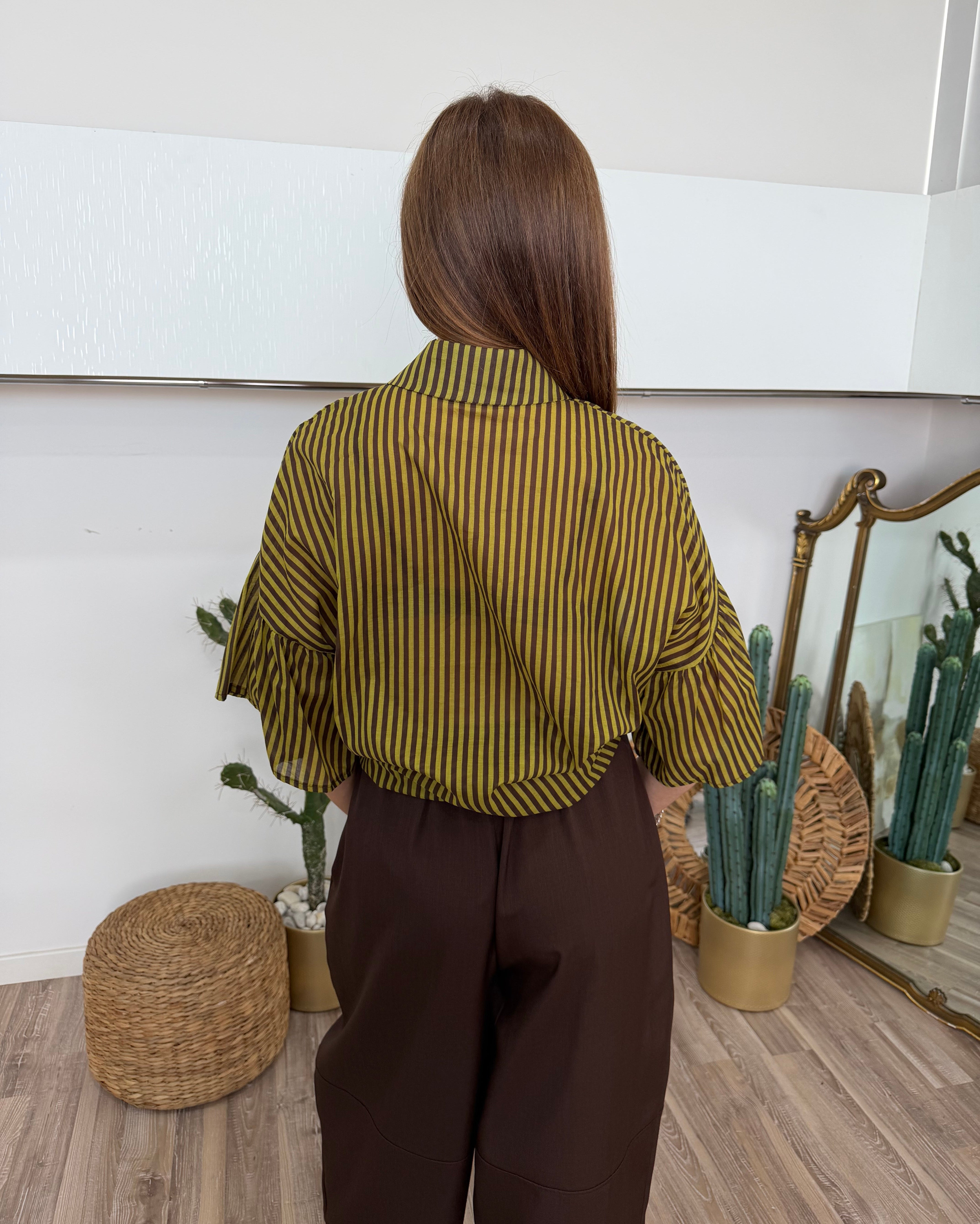 CAMICIA 100% COTONE SUPER FINE A RIGHE CON NODO FRONTALE COL. OLIO