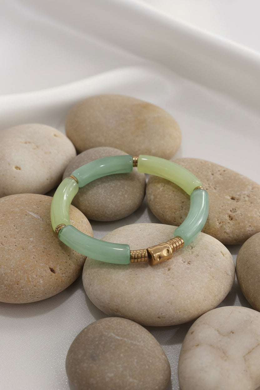 BRACCIALE VERDE–AZZURRO CON ELEMENTI IN PIETRA