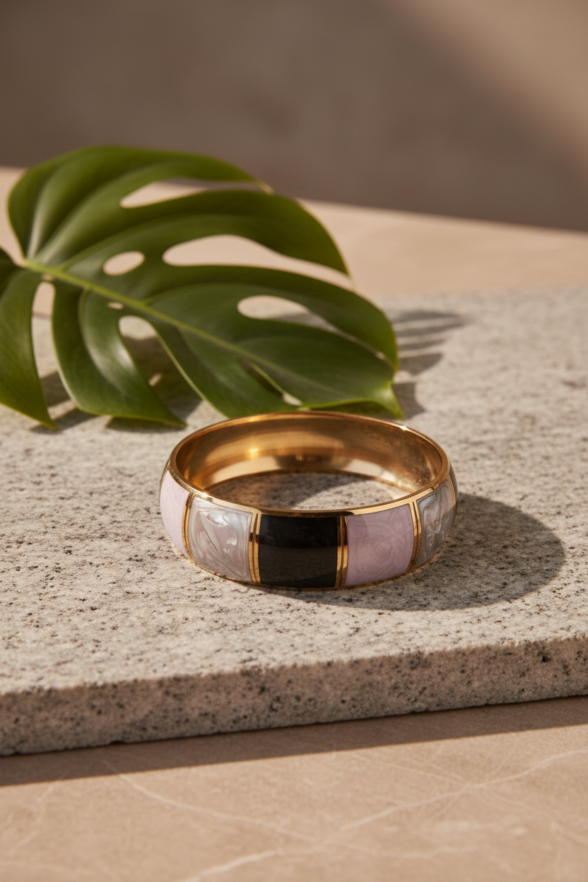 BRACCIALE RIGIDO ORO CON PANNELLI DECORATI