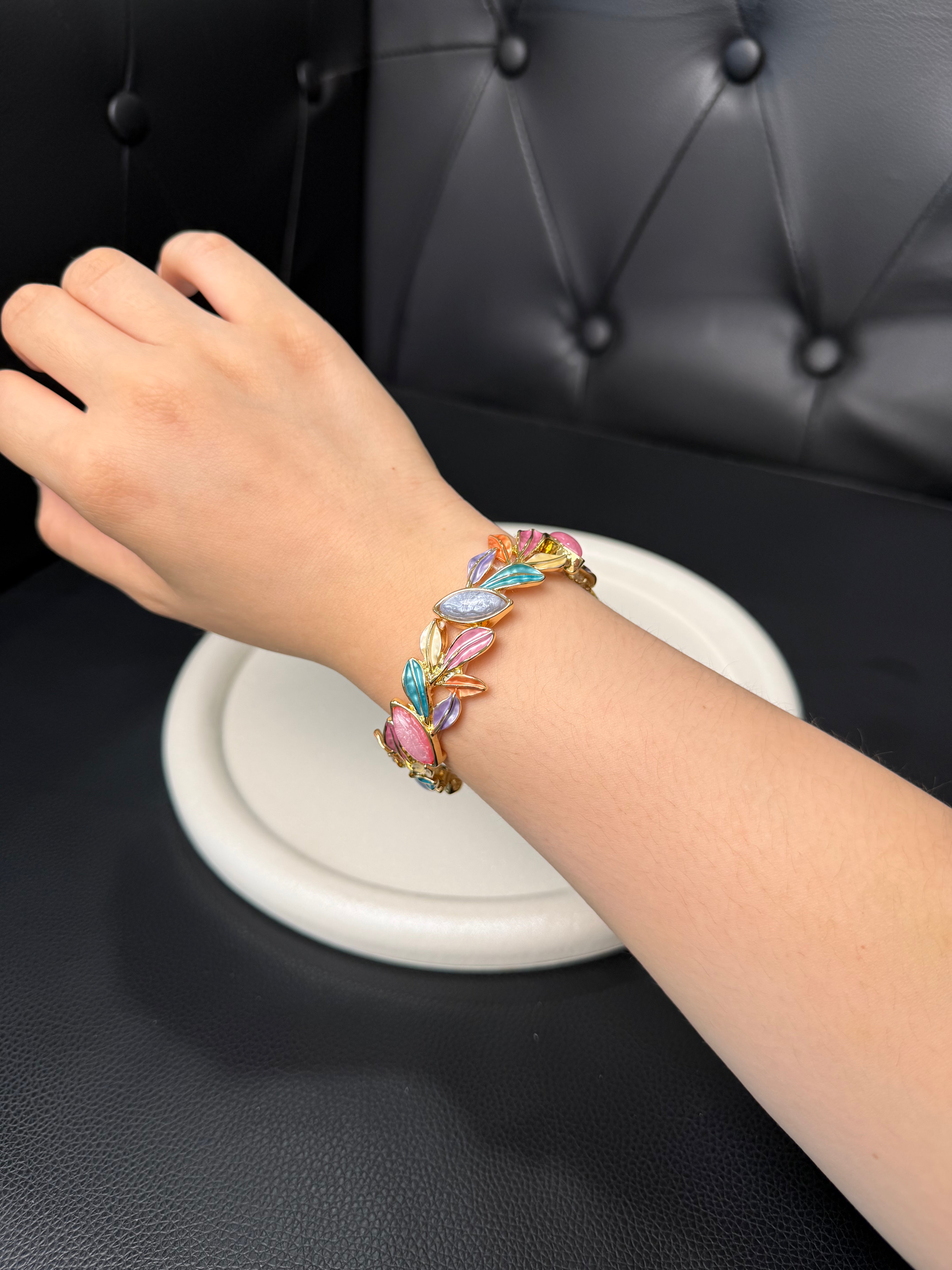 BRACCIALE FOGLIE MULTICOLOR & PROFILI ORO