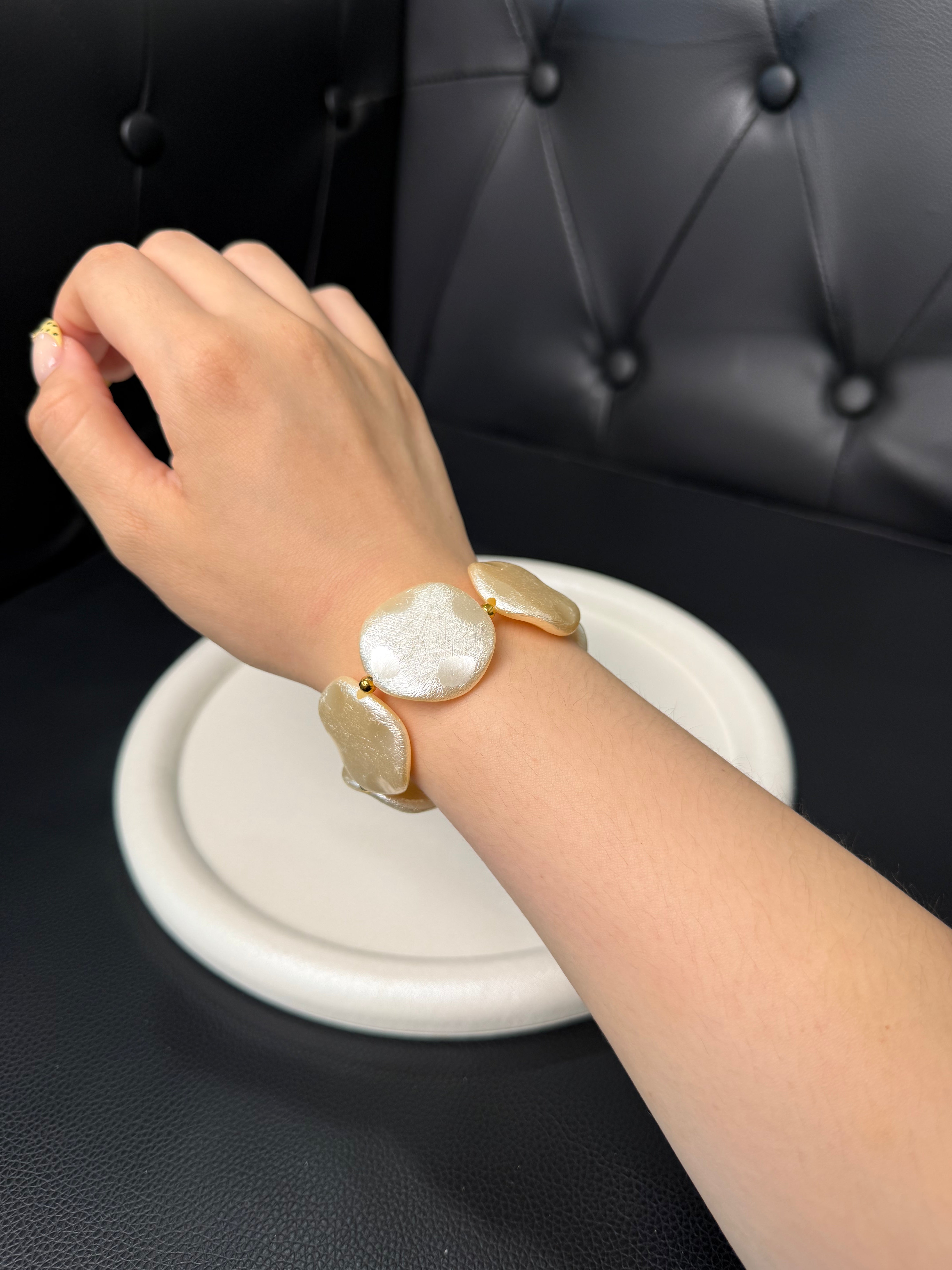 BRACCIALE DISCHI PERLATI & PERLE ORO