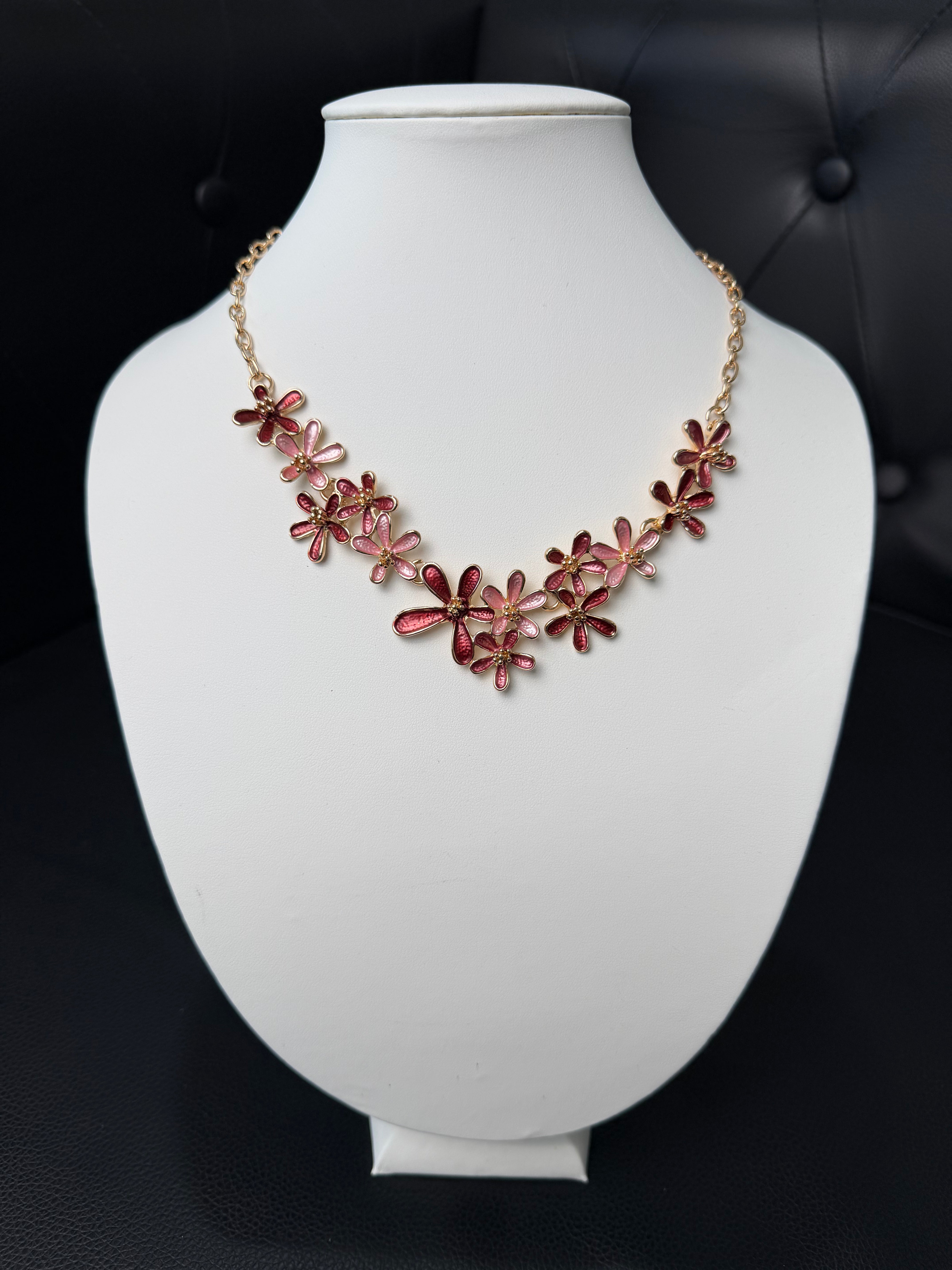 COLLANA FIORI ROSA & ROSSO CON CATENA ORO