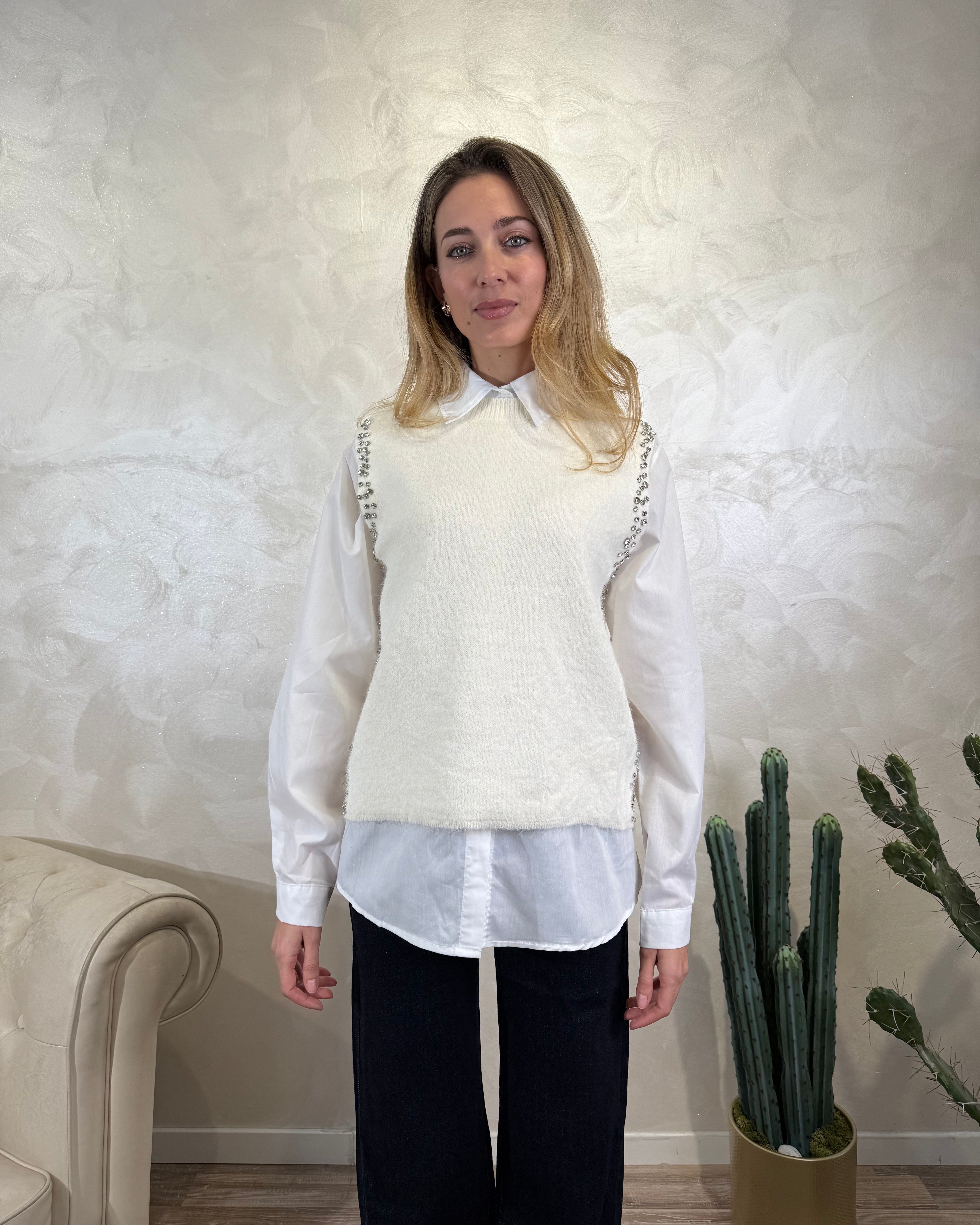 CAMICIA CON GILET IN MAGLIA COL. PANNA