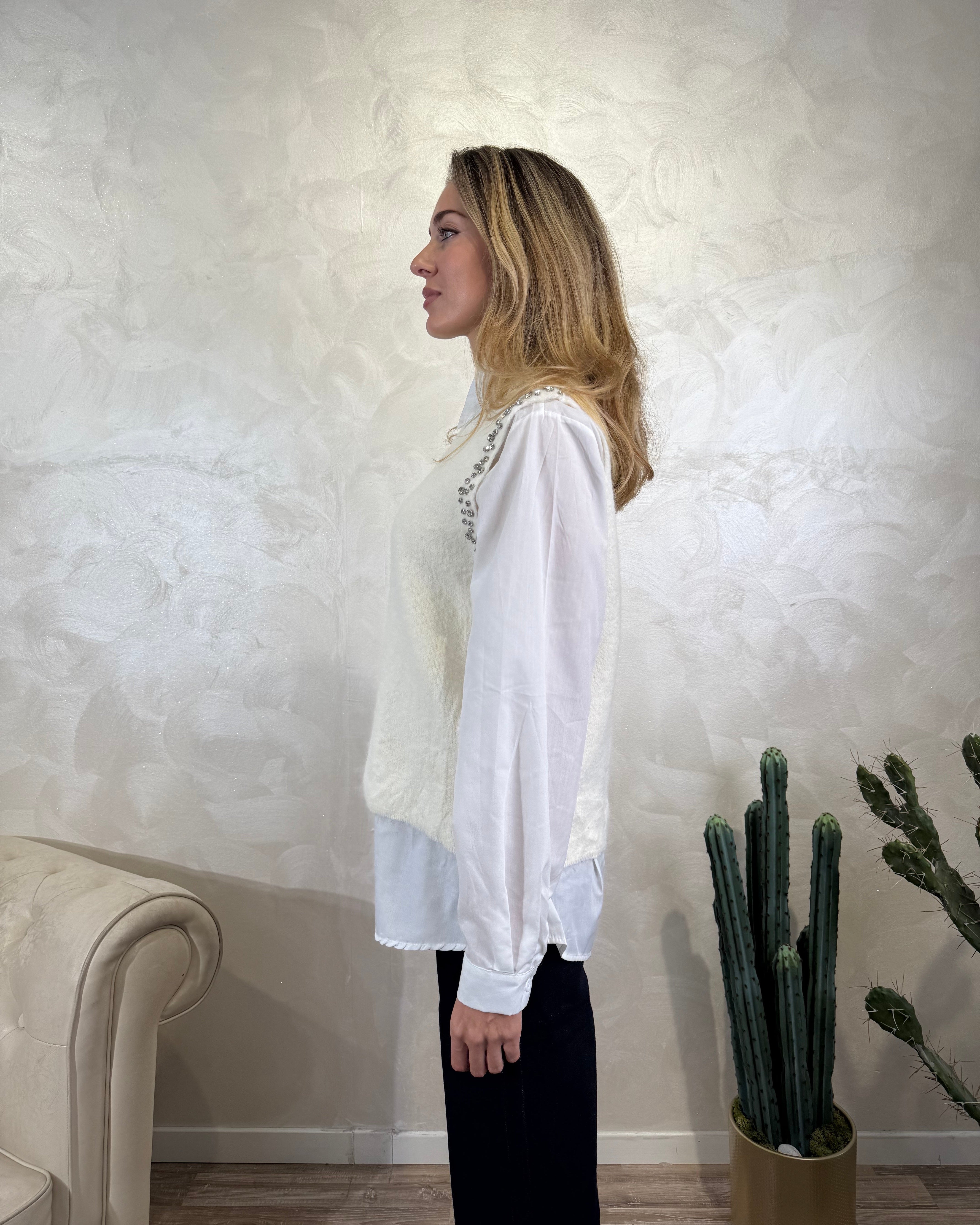 CAMICIA CON GILET IN MAGLIA COL. PANNA