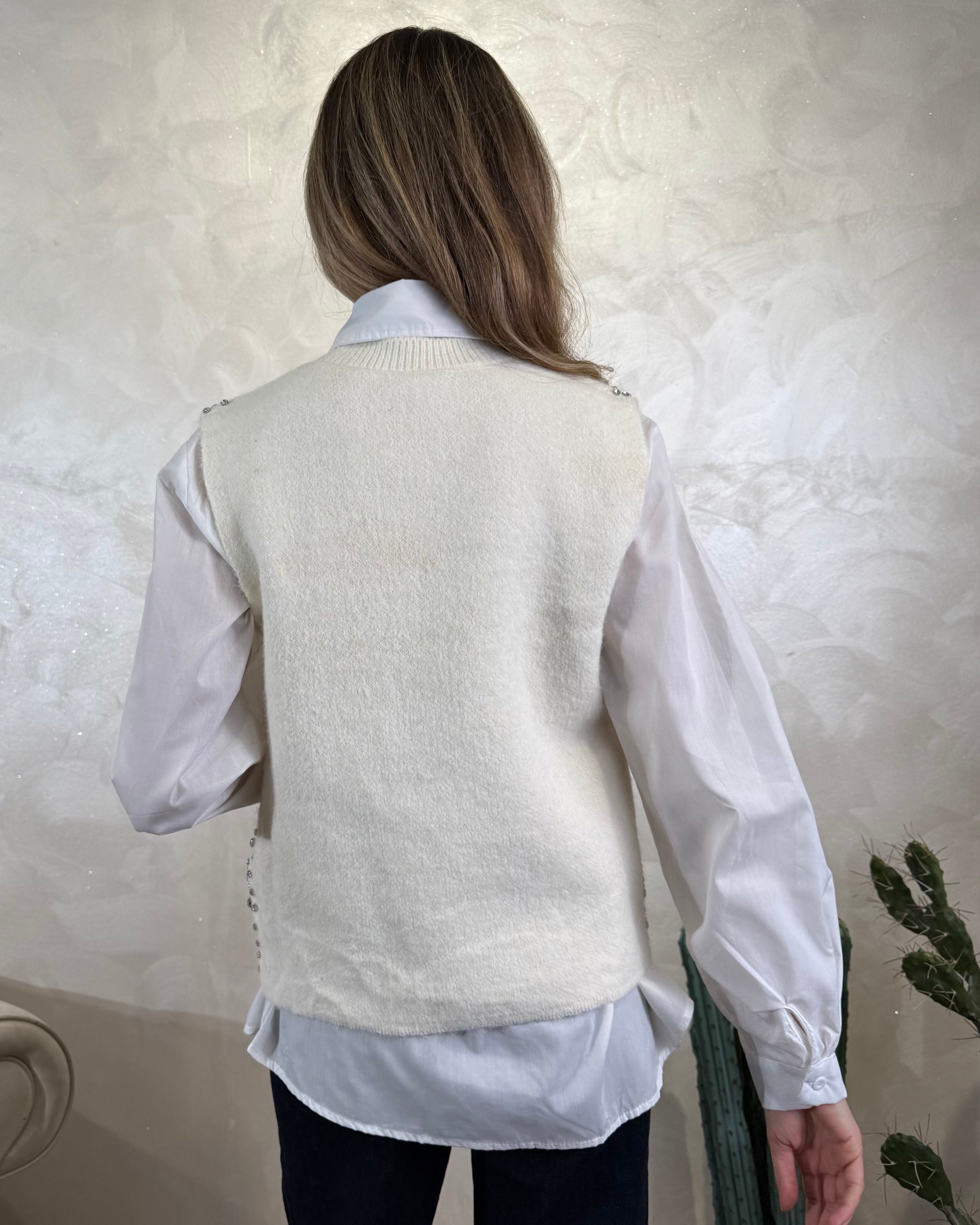 CAMICIA CON GILET IN MAGLIA COL. PANNA