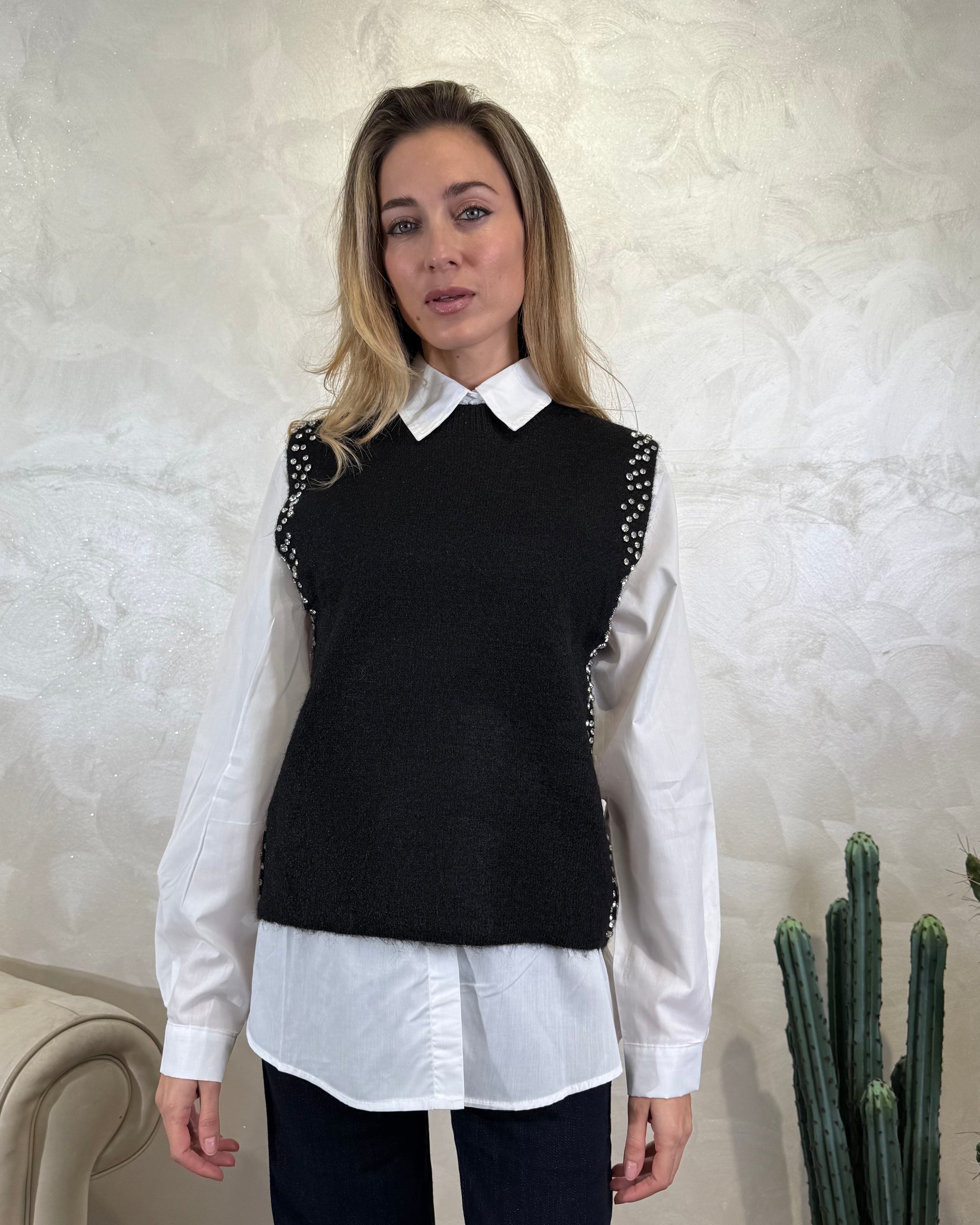 CAMICIA CON GILET IN MAGLIA COL. NERO