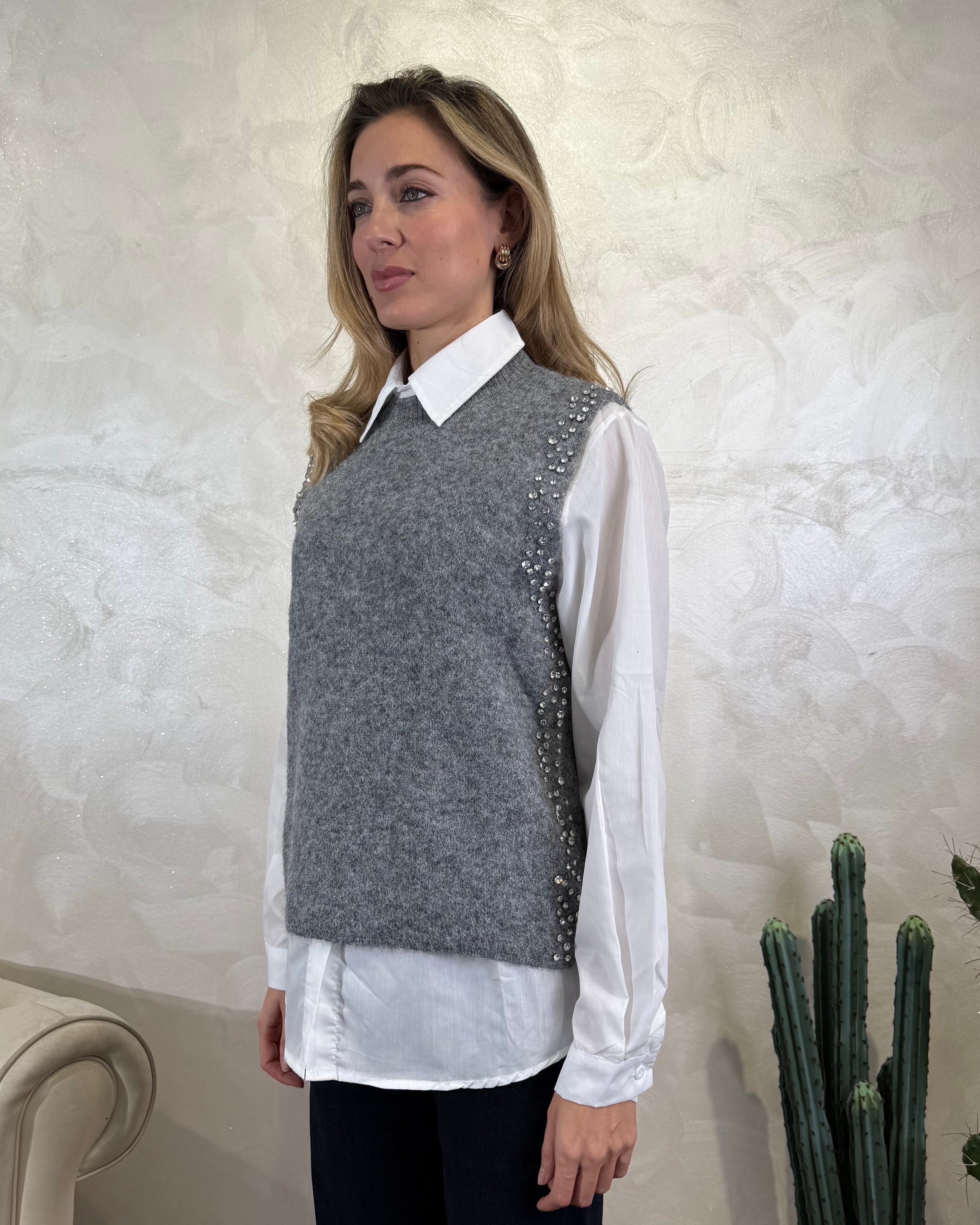 CAMICIA CON GILET IN MAGLIA COL. GRIGIO