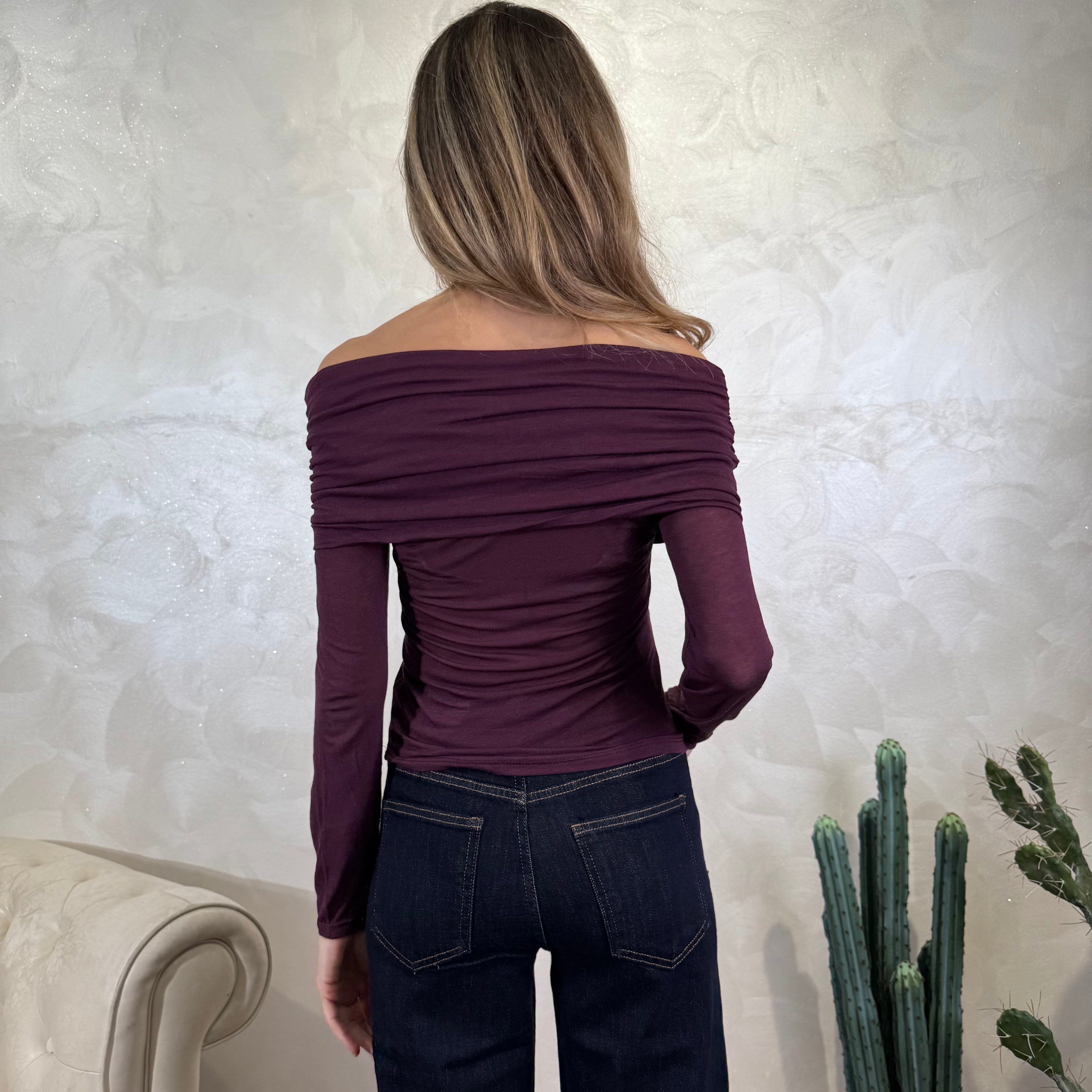 TOP SCOLLO ARRICCIATO COL BORDEAUX