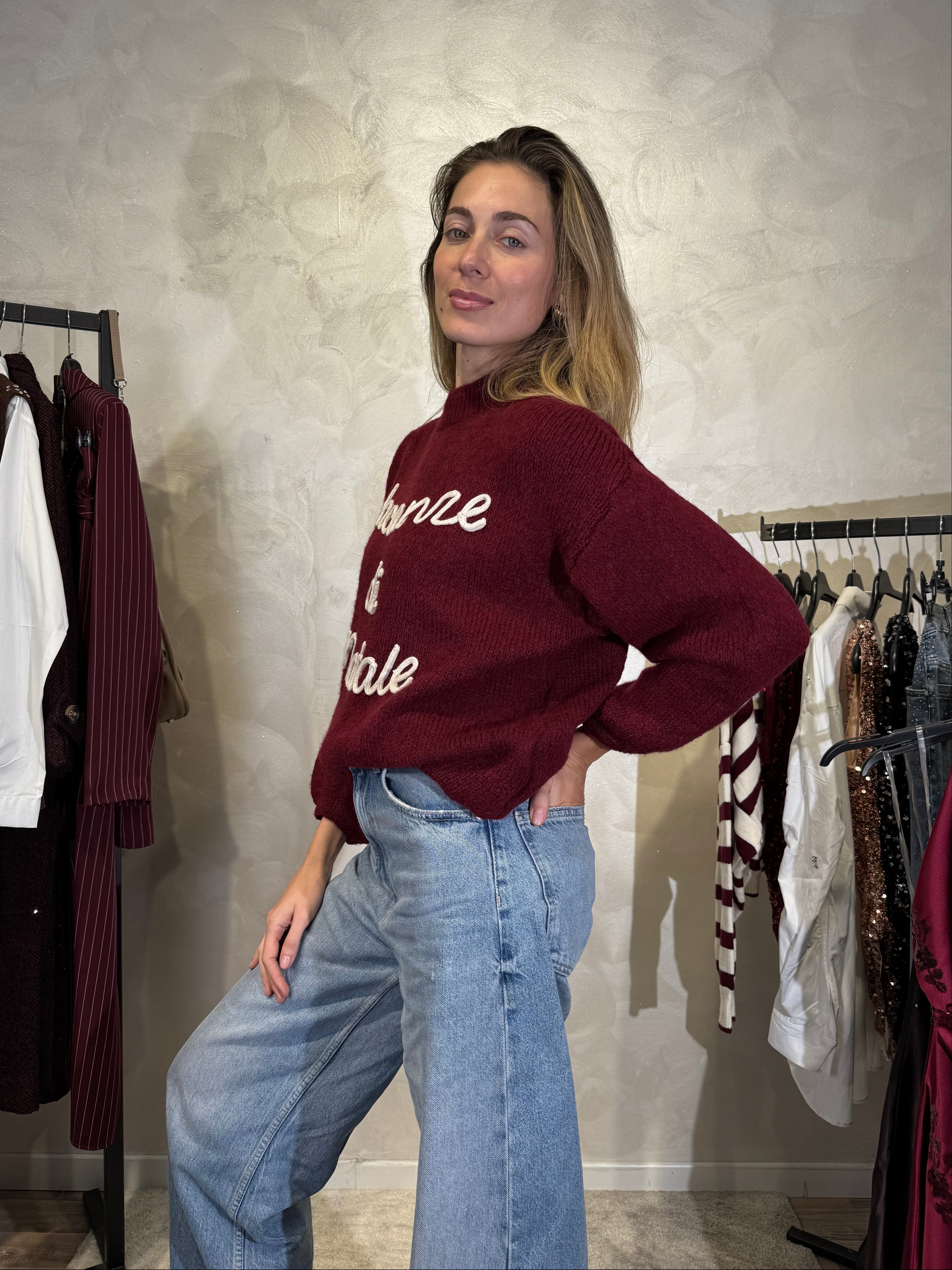 MAGLIONE CON RICAMO VACANZE DI NATALE COL. BORDEAUX