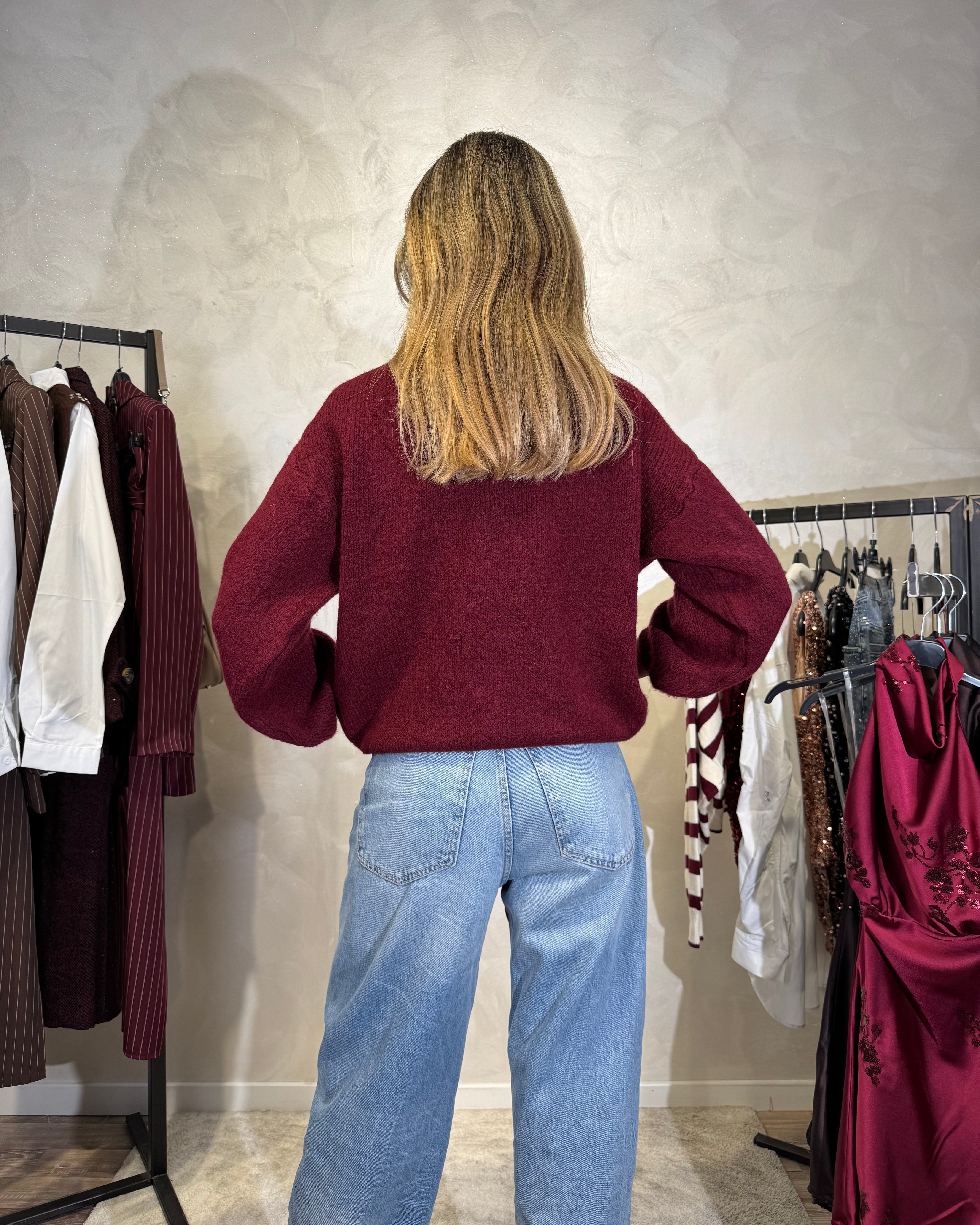 MAGLIONE CON RICAMO VACANZE DI NATALE COL. BORDEAUX