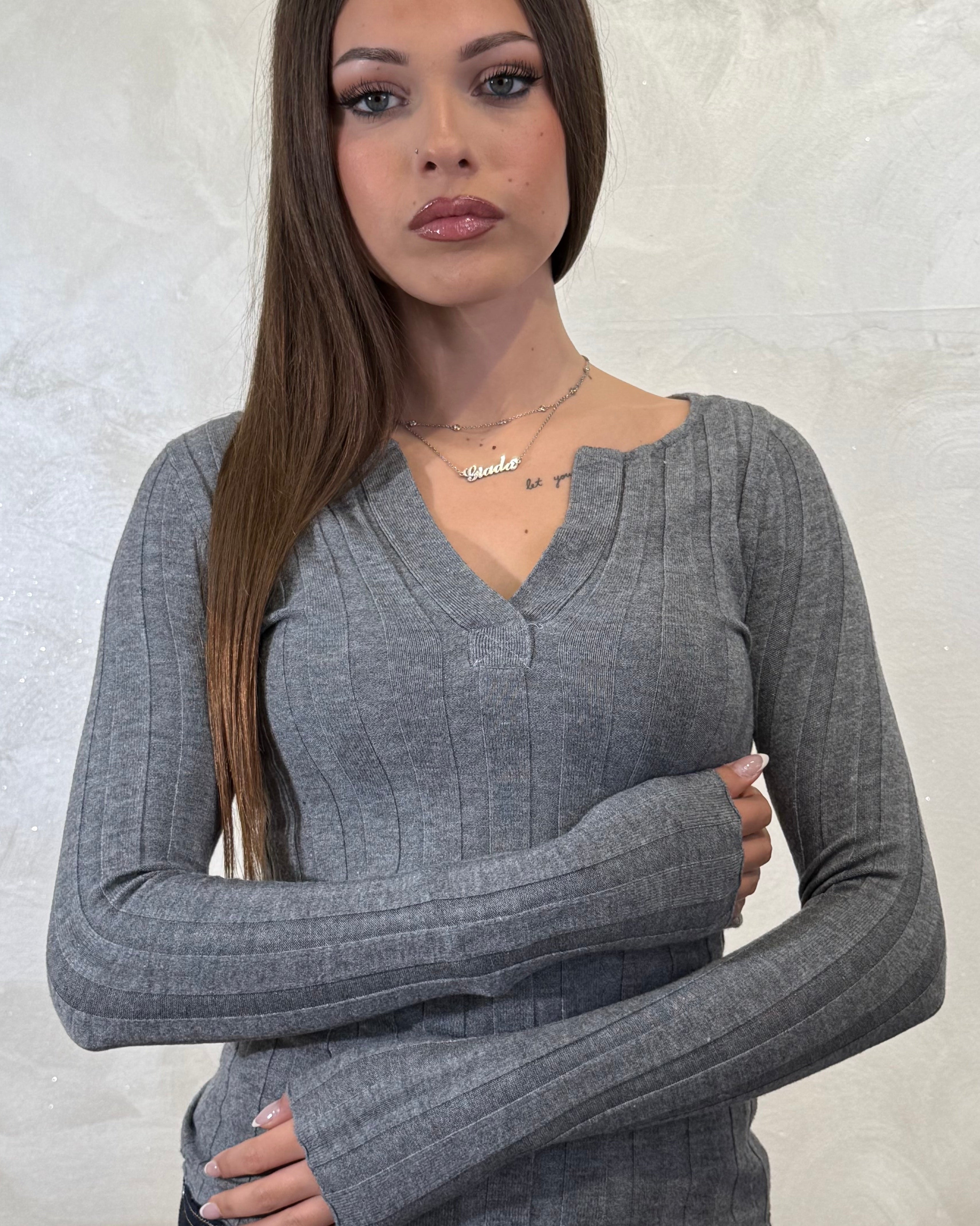 TOP SCOLLO SERAFINO COL.GRIGIO