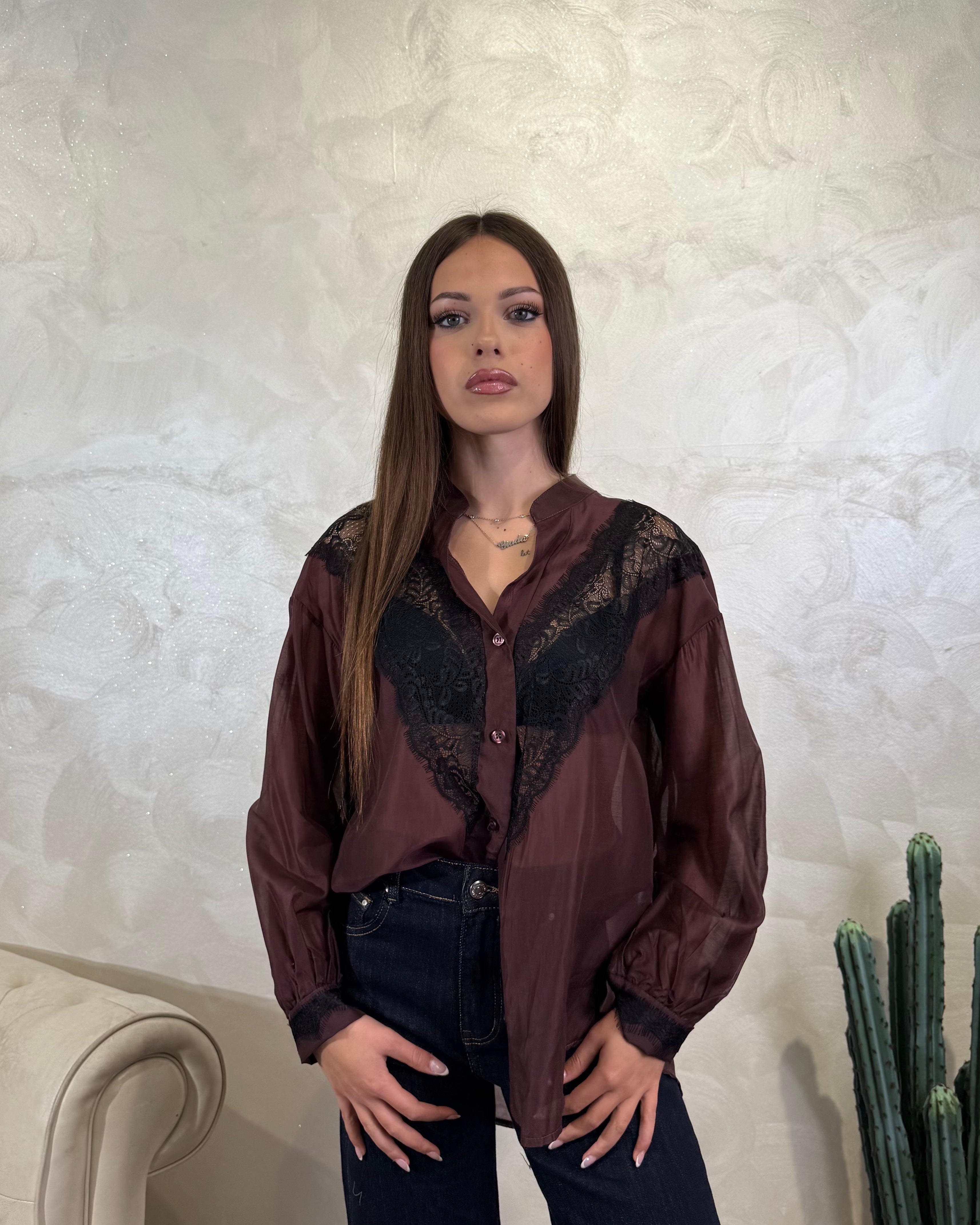 CAMICIA INSERTI PIZZO COL. BORDEAUX