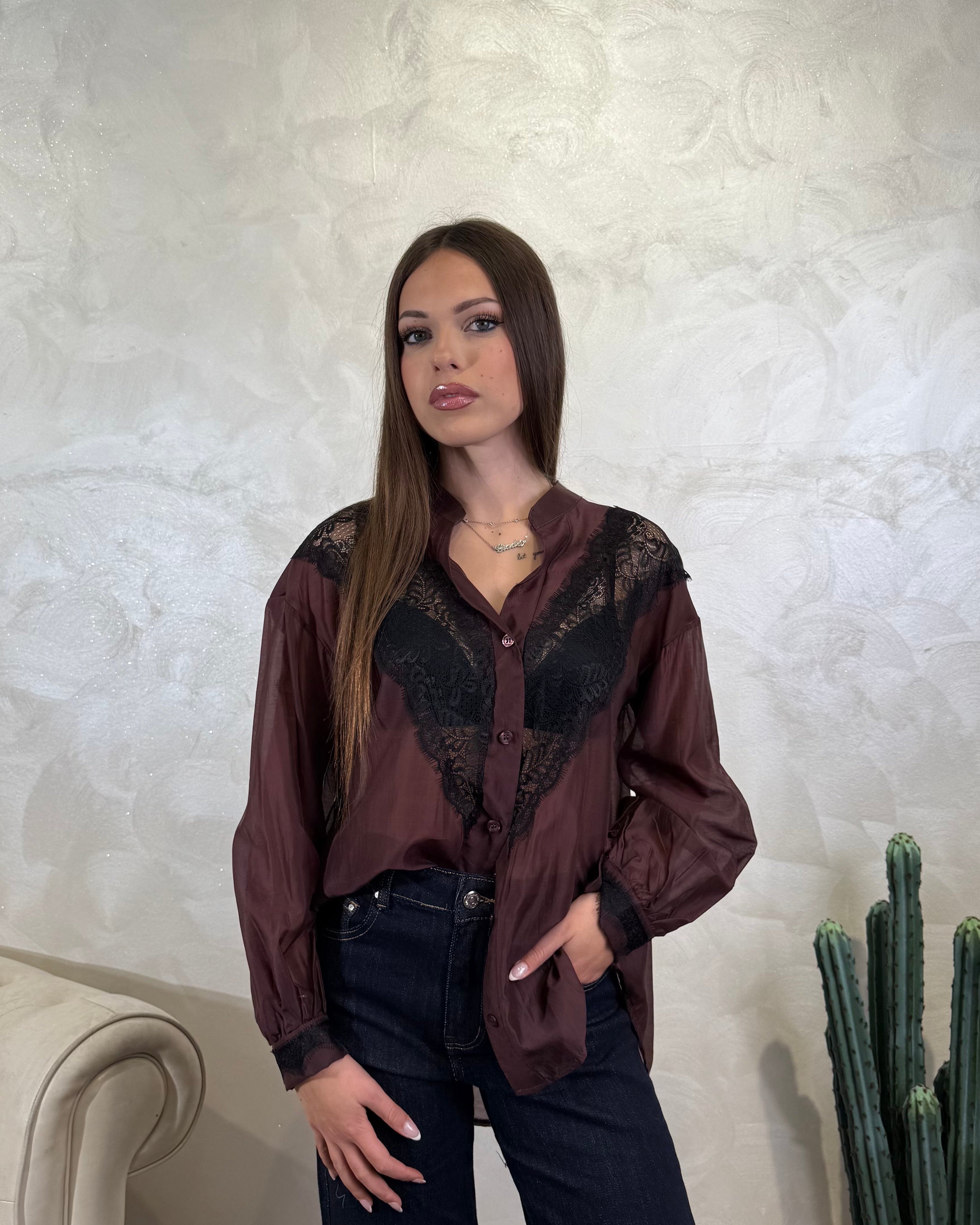 CAMICIA INSERTI PIZZO COL. BORDEAUX